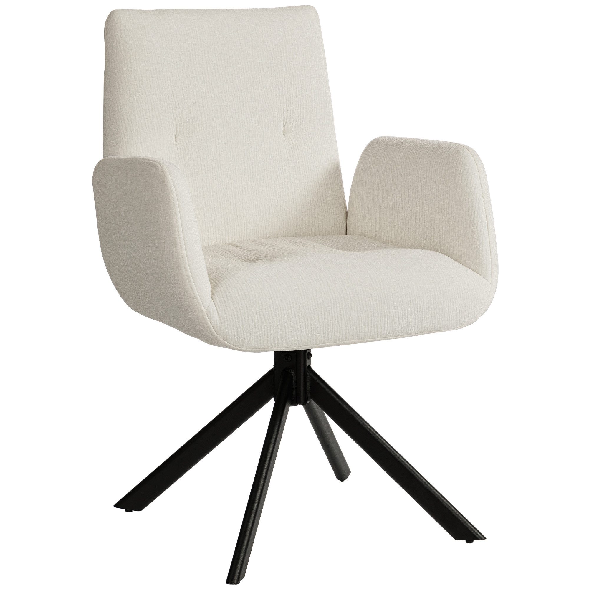HOMCOM Relaxsessel mit Armlehne, Wolle-Leinenoptik, Knopfheftung, Stahlbeine (Polsterstuhl, 1-St., Loungesessel), für Wohnzimmer, Schlafzimmer, Cremeweiß
