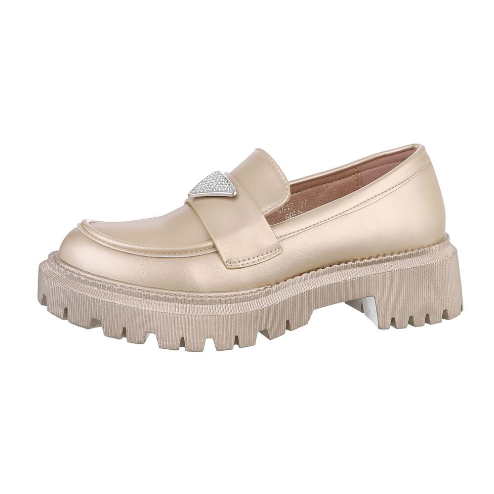 Ital-Design Damen Mokassins mit feiner Verzierung Slipper (86188100) Blockabsatz Mokassins in Gold