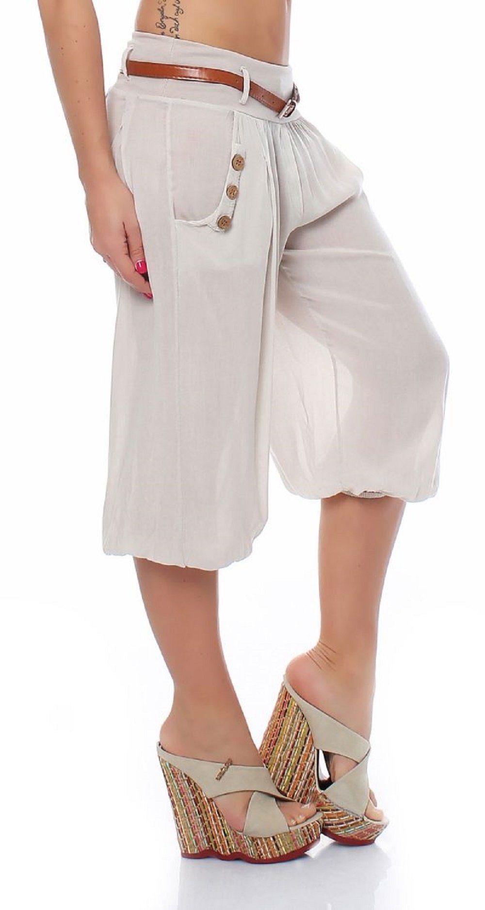 malito more than fashion Einheitsgröße Caprihose mit creme 6020 Gürtel