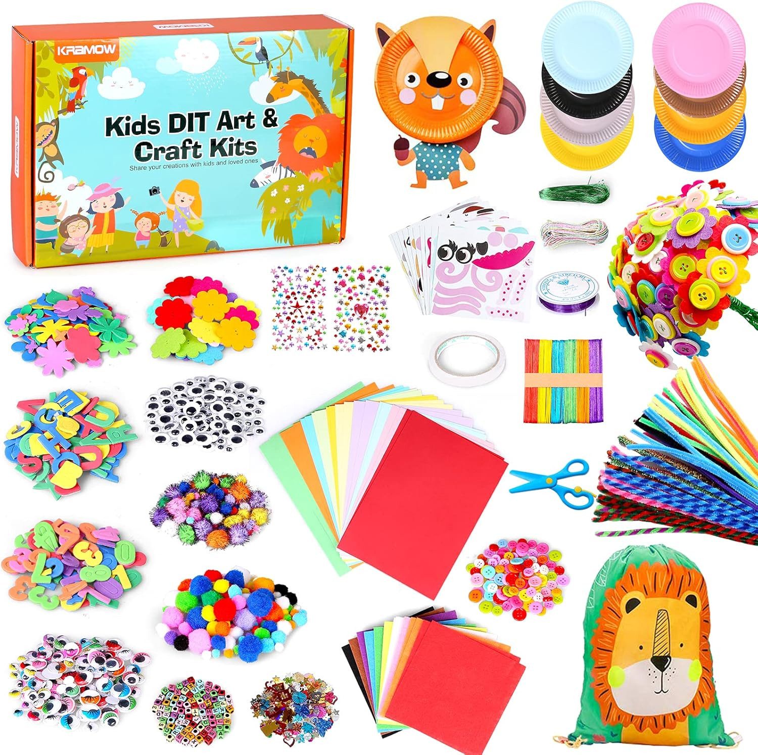 LA CUTE Kreativset Bastelset Kinder - DIY Basteln, Kreatives Geschenk für Jungen Mädchen, (DIY Bastelset für Kinder mit Kordelzugbeutel., 908-tlg., Bastelset verschiedenen Materialien für vielseitige kreative Projekte), kreative Projekte Förderung von Feinmotorik und Kreativität.