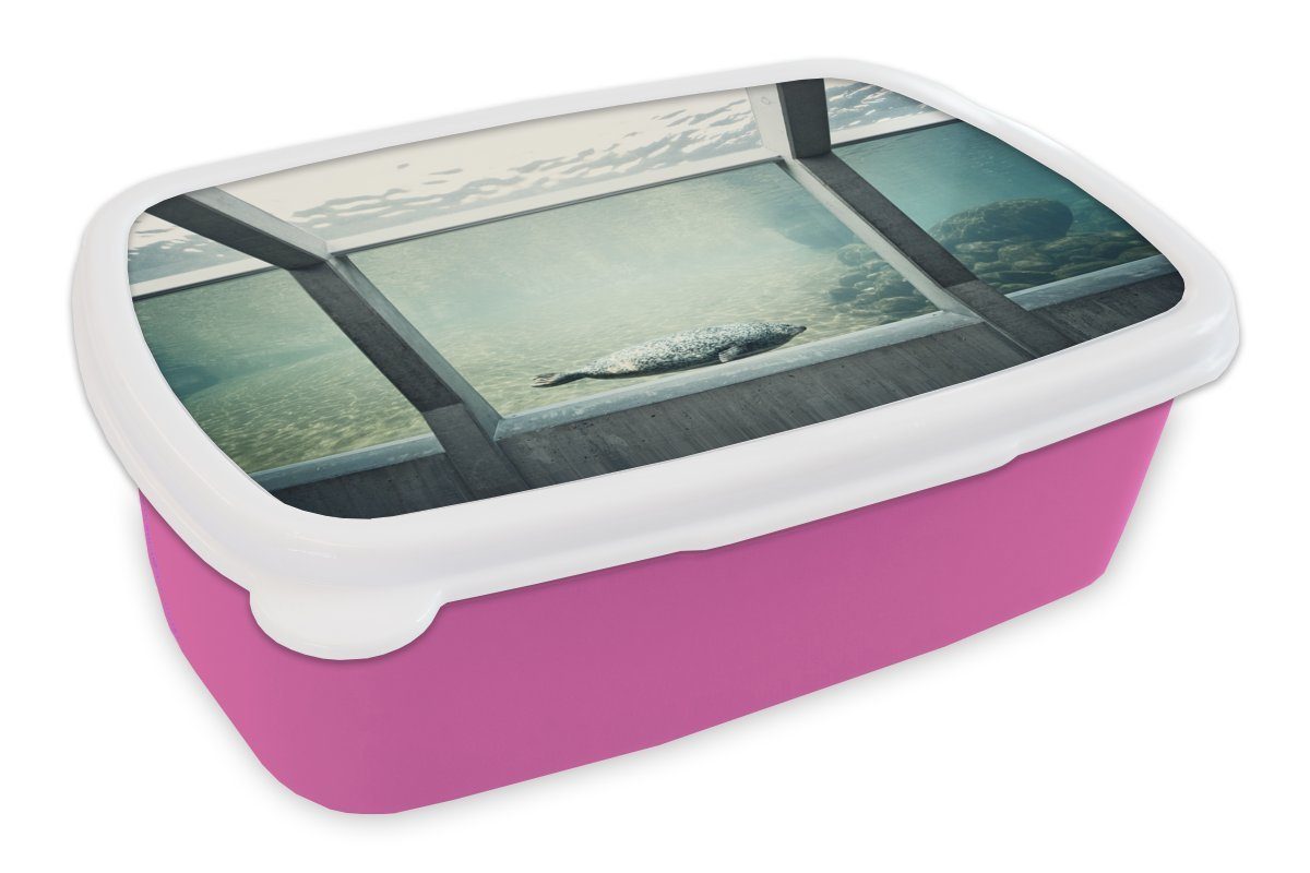 für rosa Kunststoff Erwachsene, Kinder, MuchoWow Brotbox Snackbox, Mädchen, Aquarium, Kunststoff, im Robbe Lunchbox Brotdose (2-tlg),