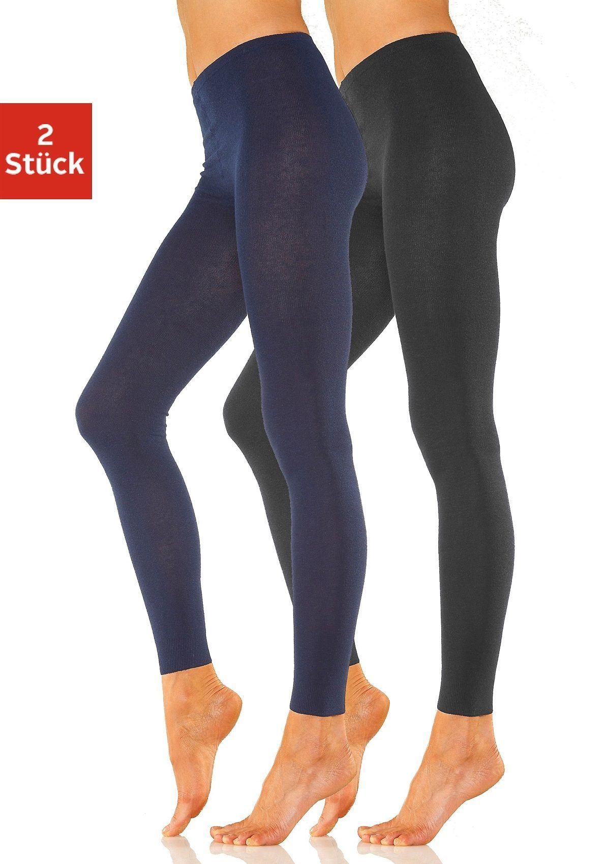 Rogo Strickleggings (Packung, 2-tlg) mit glatter Oberfläche marine-schwarz, schwarz | Stretchhosen