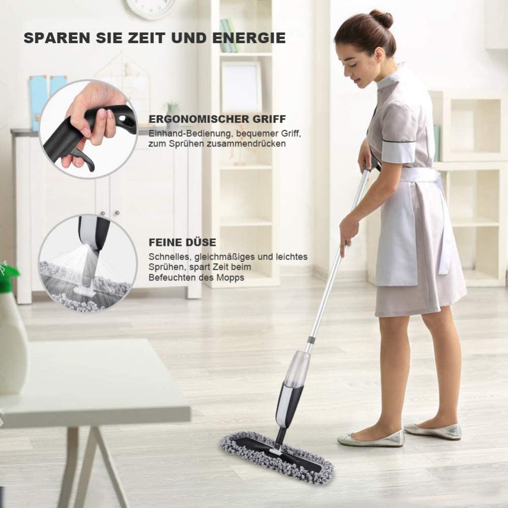 HUGERSTONE Sprühwischer Bodenwischer mit Sprühfunktion, wischmopp mit Wassertank (mit 3 Waschbaren Mikrofaser Pads für alle Böden) 360 Grad Rotierender Wischmopp Spray Mop Wischer Boden