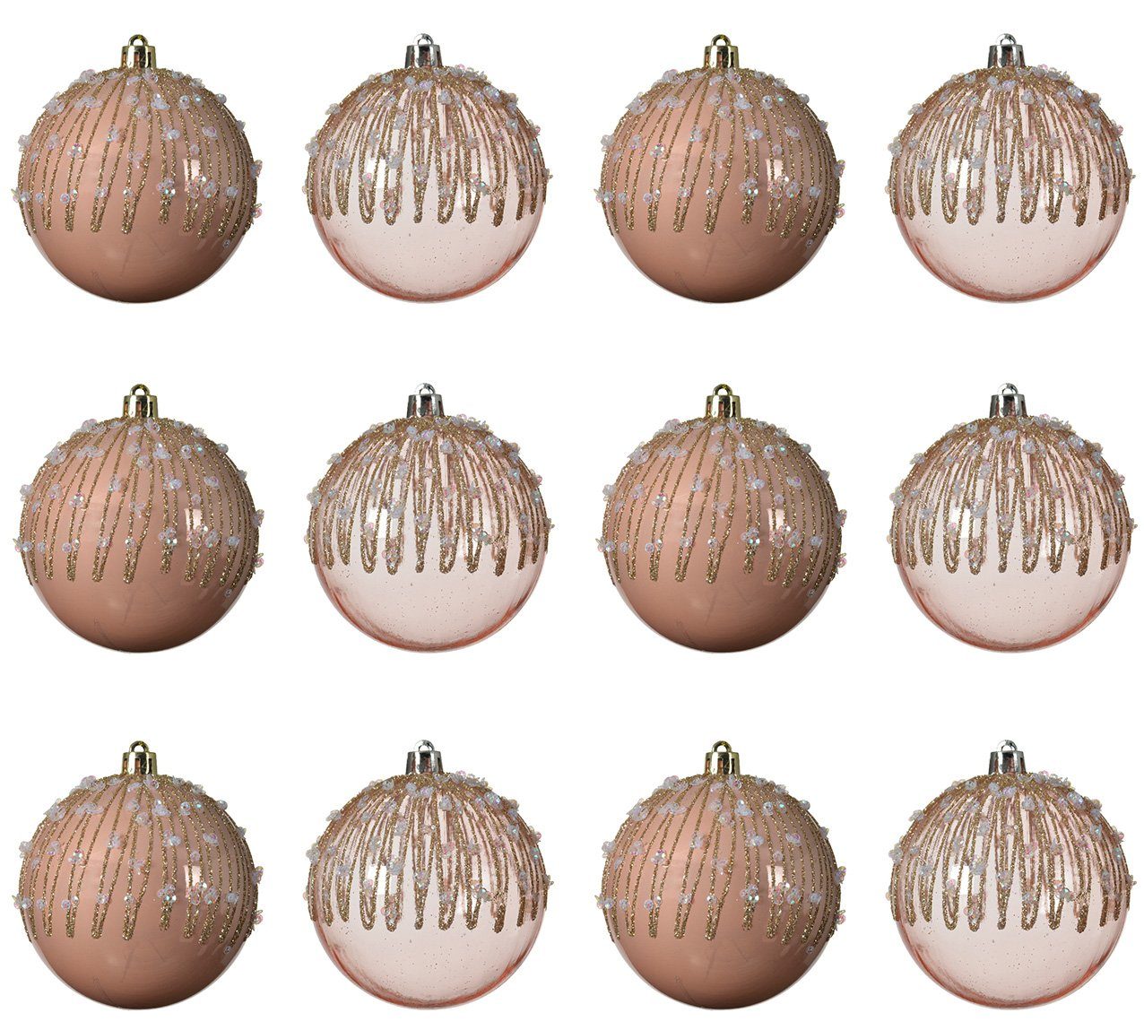 decorations 12er Weihnachtskugeln Kunststoff Transparent Pailletten 8cm Set - Weihnachtsbaumkugel, season Rosa Decoris