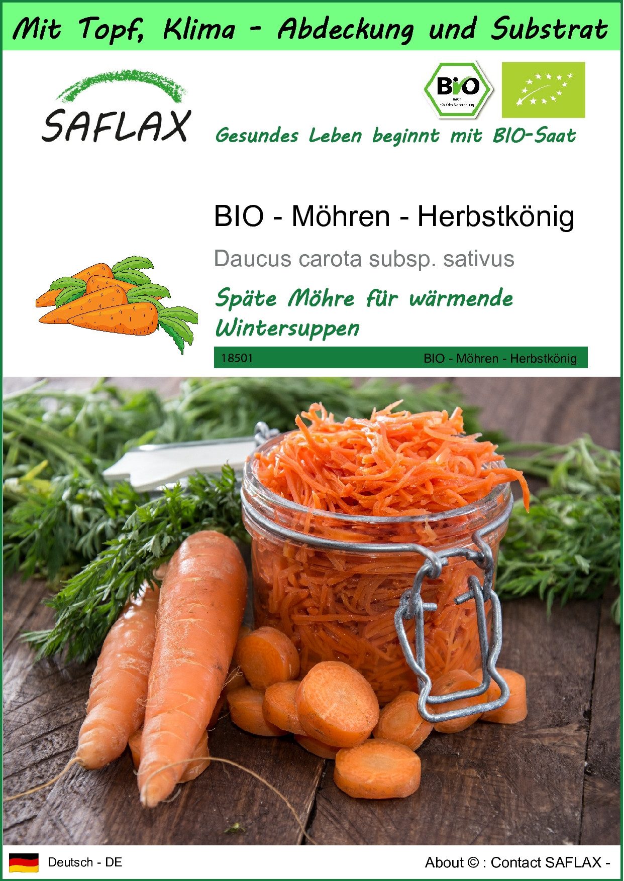 Gemüsesamen SAFLAX - Garden to go - BIO - Möhren - Herbstkönig