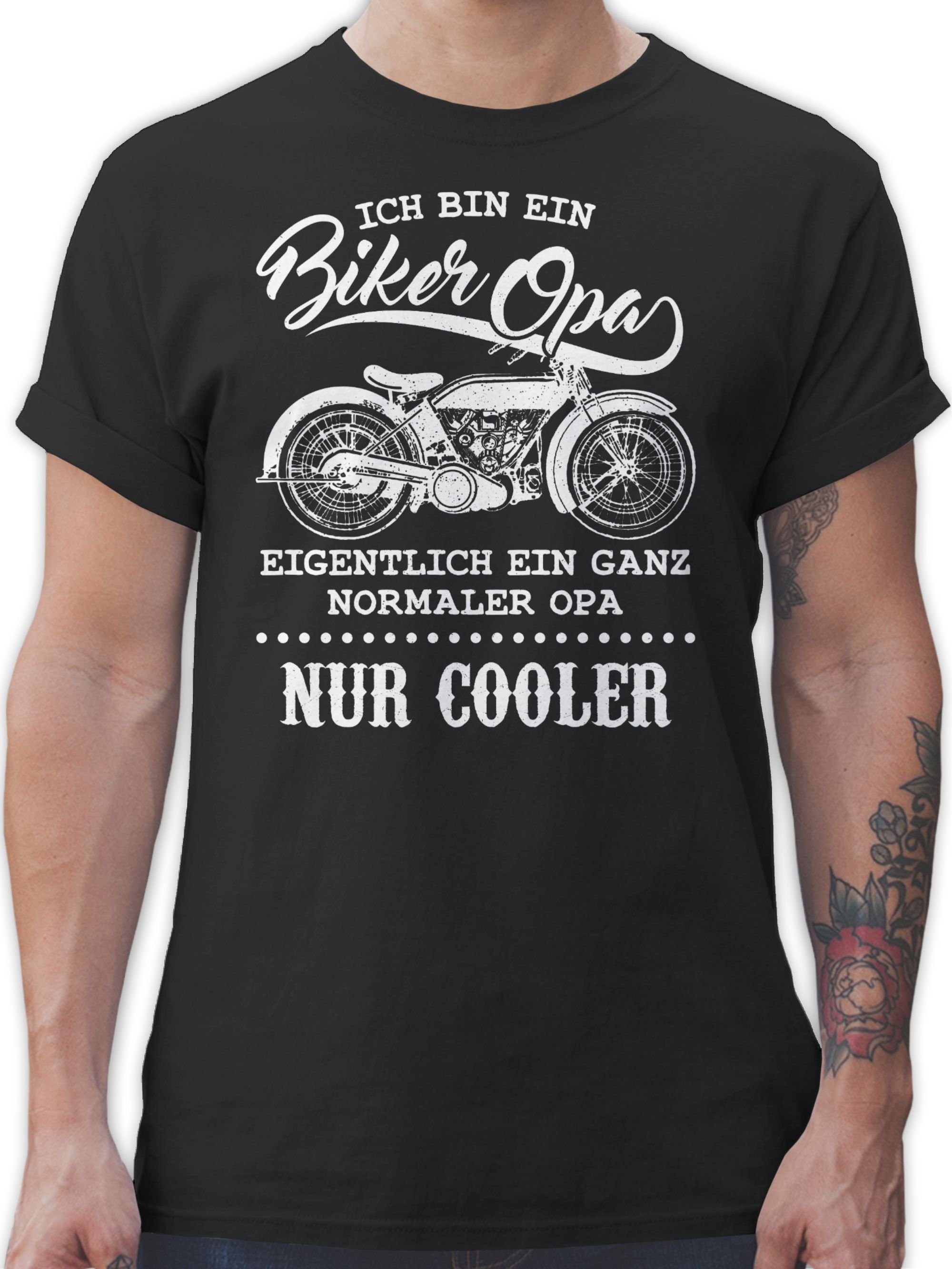 Shirtracer T-Shirt Geschenke Motorrad 01 Opa Schwarz ein bin Opa Ich Biker Opi