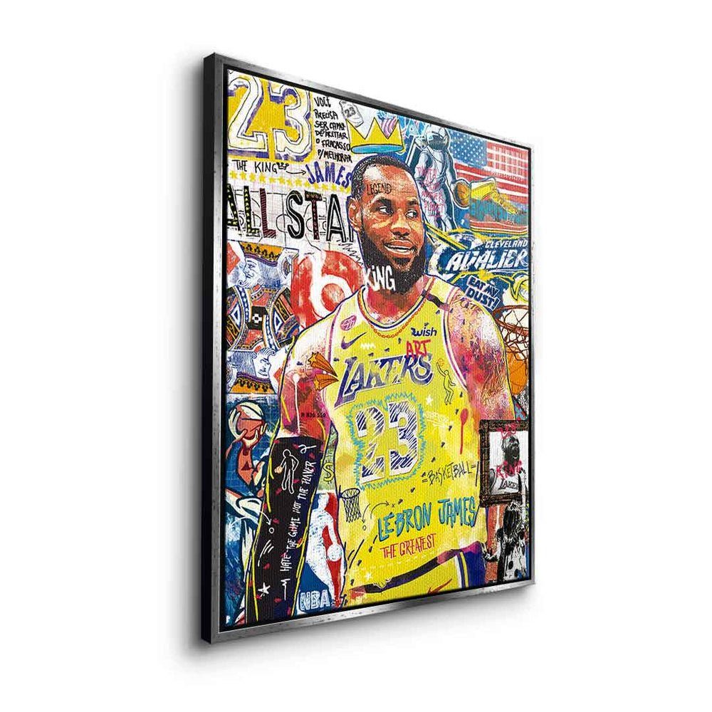 DOTCOMCANVAS® Leinwandbild, LeBron Porträt schwarzer Pop Collage Art Leinwandbild Rahmen James Lakers Basketball