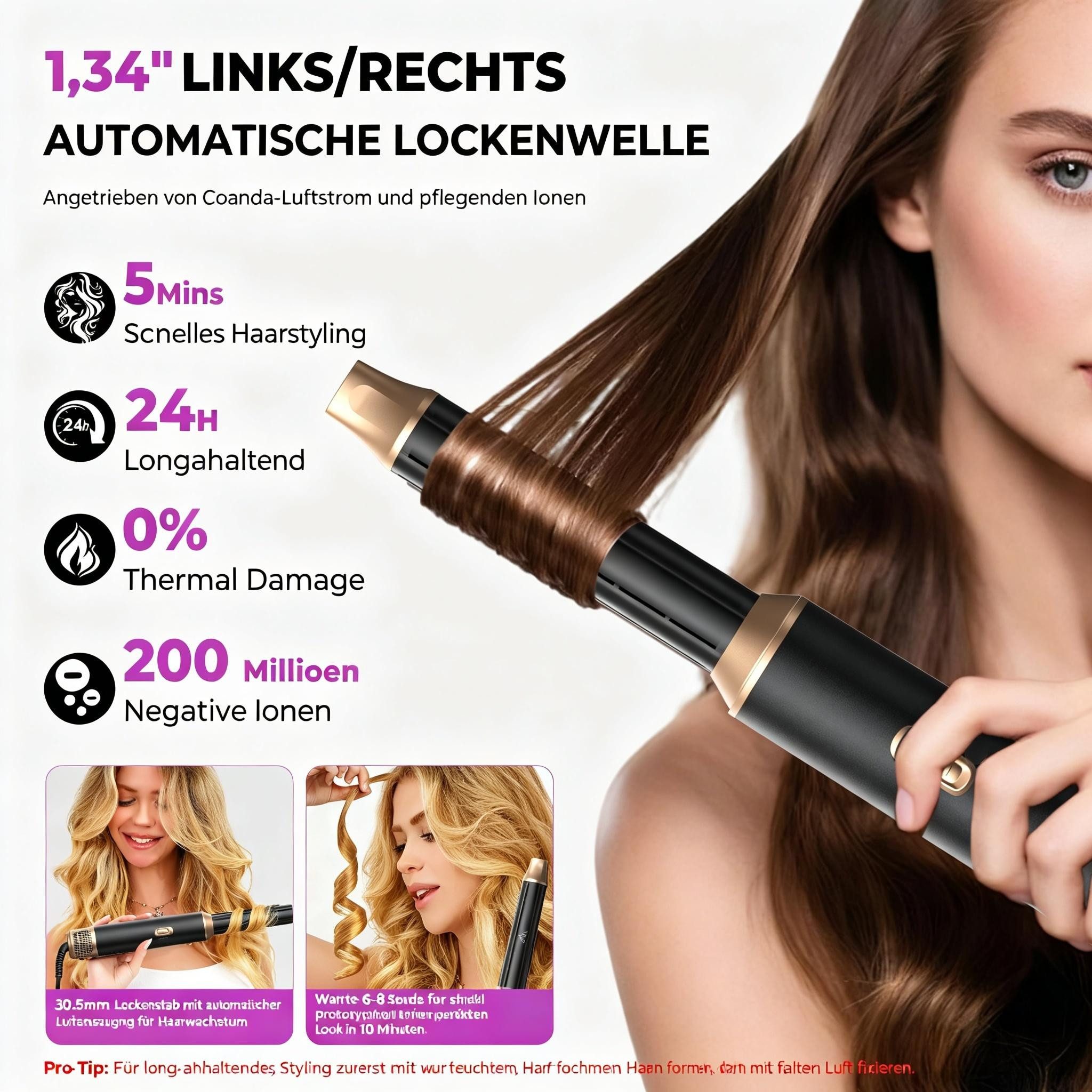 AIBISTAR Multihaarstyler 5-in-1 Hairstyler, Haarstyling Set, Lockenstab, Multi-Hairstyler Set, Haartrockner,2 Luftlockenstäbe,3 Temperatur- & Geschwindigkeitsstufen