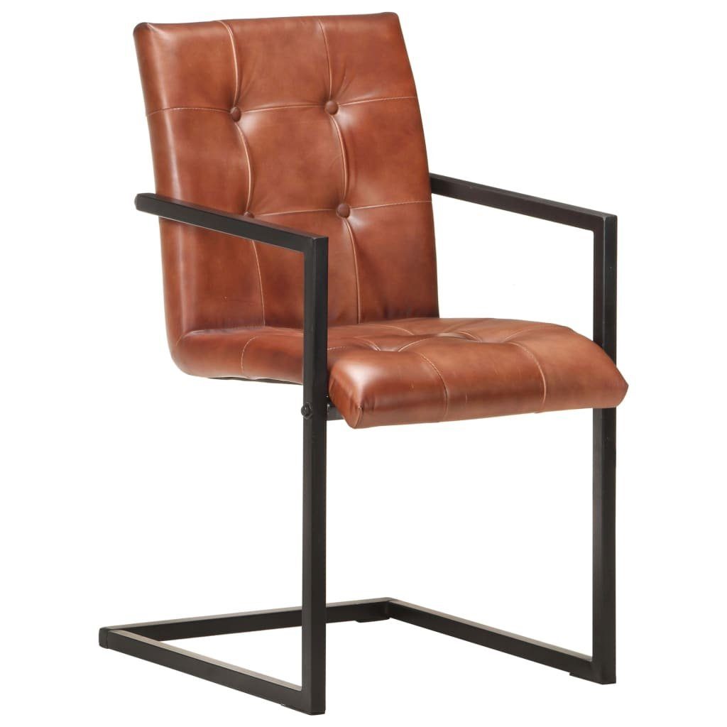 vidaXL Esszimmerstuhl Freischwinger 2 Stk. Braun Echtleder (2 St)
