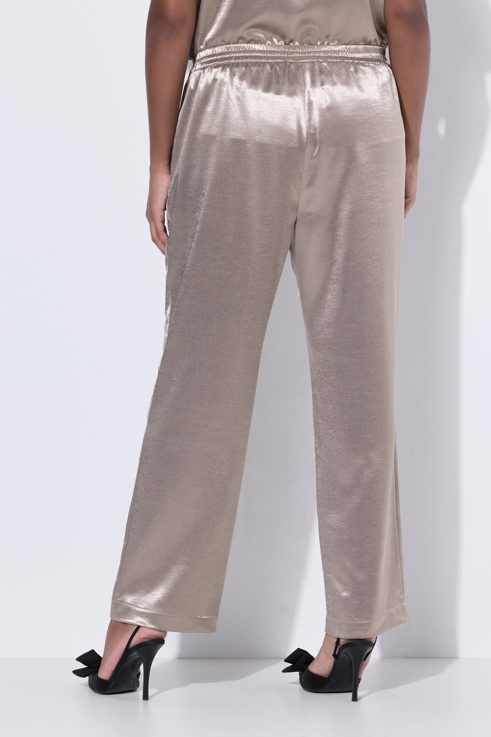 Ulla Popken Schlupfhose Satinhose Rose Metallic-Effekt weites Bein