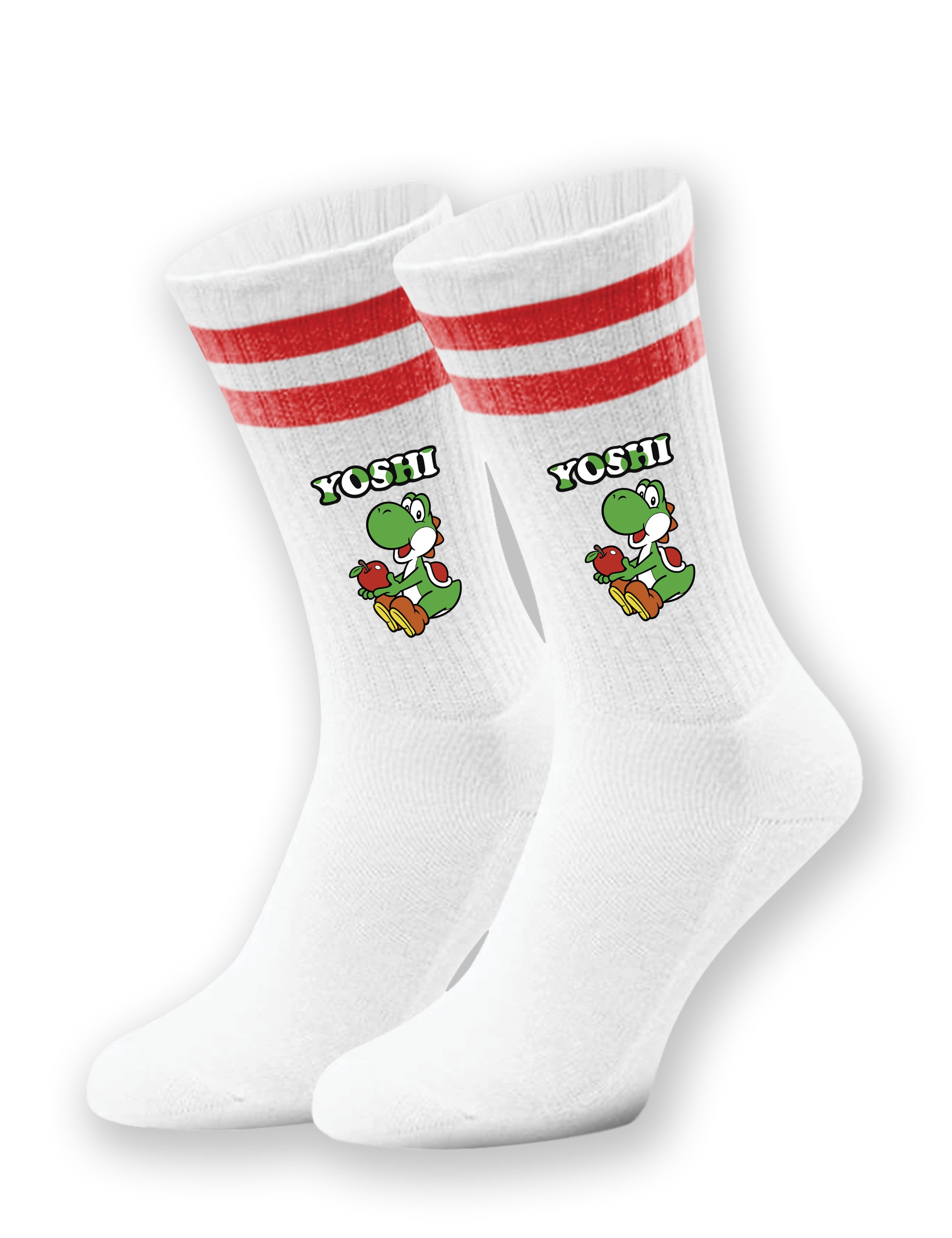 Youth Designz Tennissocken Unisex Socken "Yoshi Apfel" Aufdruck lustig Geschenk Statement mit verstärkter Verse und Zehenbereich