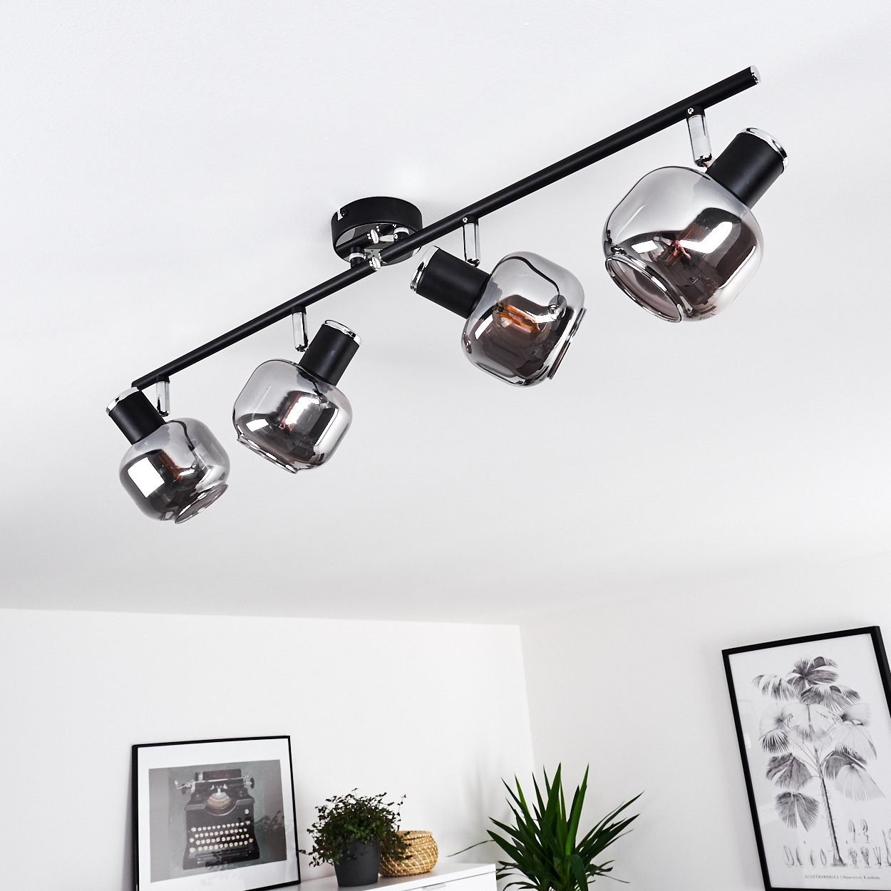 hofstein Deckenleuchte »Perito« Deckenlampe aus Metall/Glas in Schwarz/chrom/Rauchglas, ohne Leuchtmittel, mit verstellbaren Strahlern, 4xE14, im Retro-Design – Bild 5 von 5