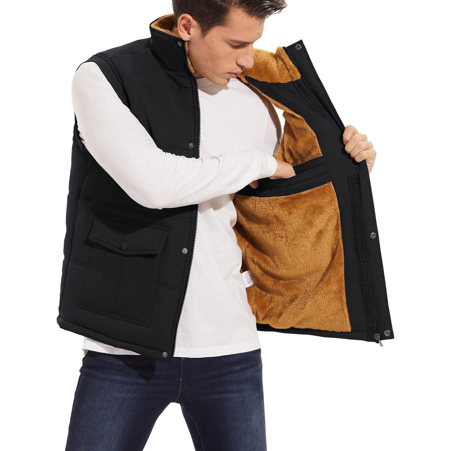 LuxusKollektion Fleeceweste Weste Herren Gefüttert Ärmellos Fleeceweste Thermo Taschen XL Schwarz