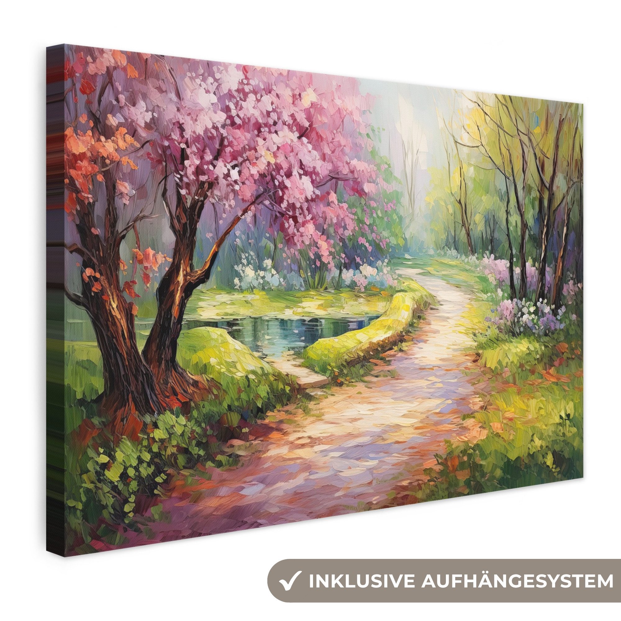 OneMillionCanvasses® Leinwandbild Aquarell - Natur - Bäume - Kunst - Blumen, Fotodruck (1 St), Leinwand Bilder Klein, Wand Dekoration Aesthetic 30x20 cm