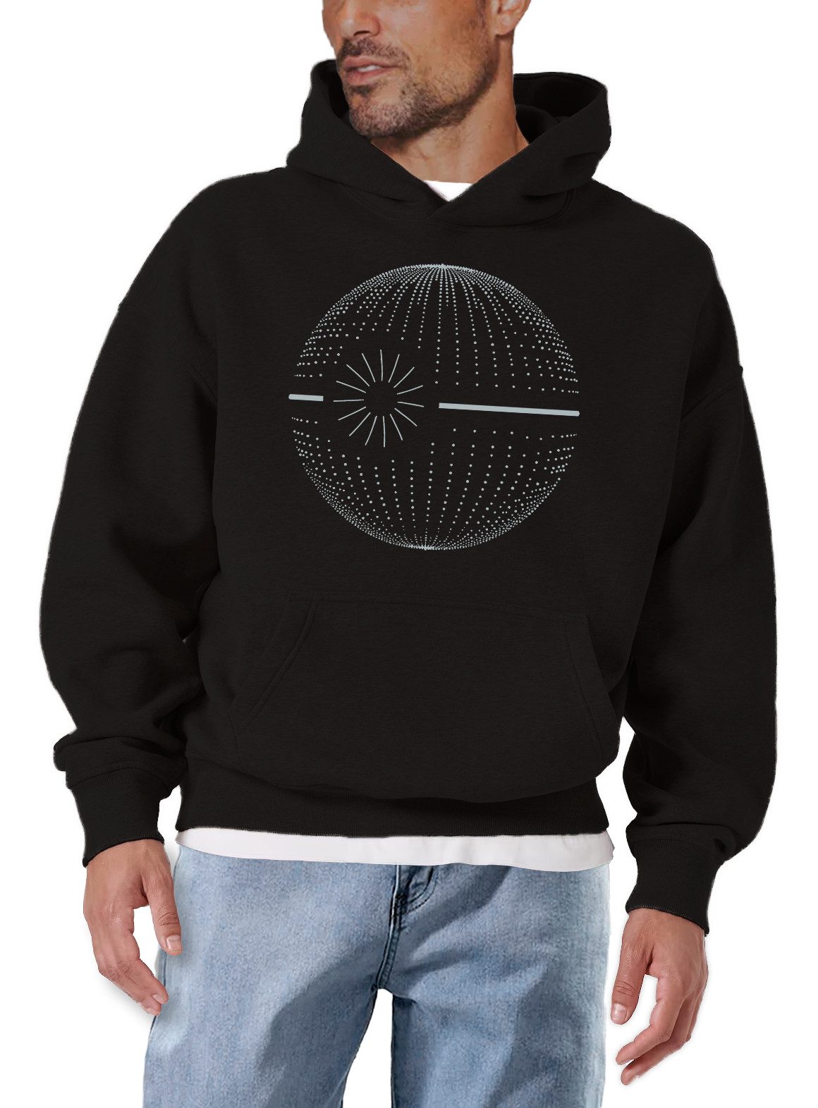 MAKAYA Kapuzenpullover Männer Sweatshirt mit Kapuze – Vintage Hoodie in Schwarz mit Print (Schwarz, S, M, L, XL, XXL, XXXL, XXXXL) Baumwolle