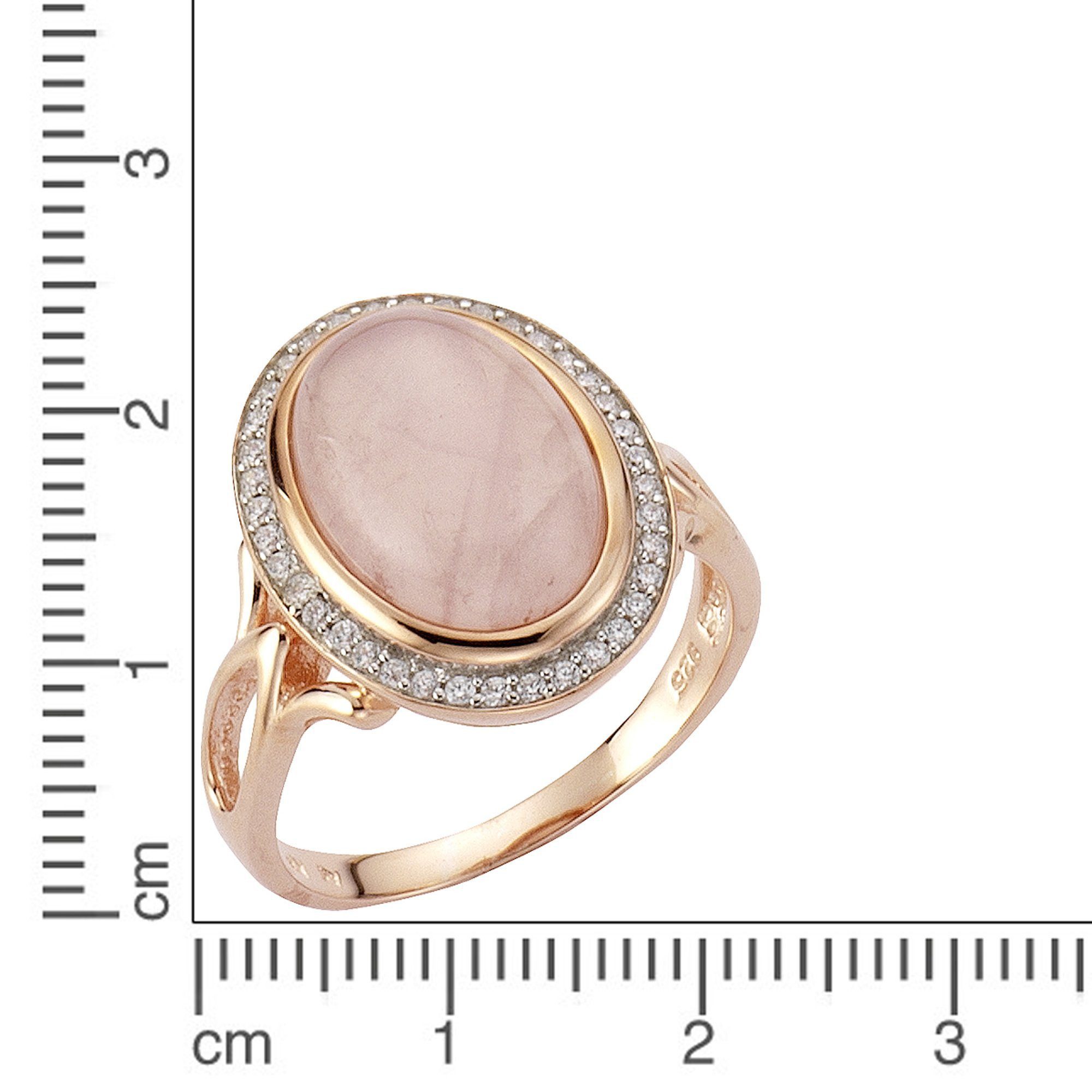 Zeeme Fingerring Silber 925 rosé-vergoldet mit echtem Rosenquarz und Zirkon günstig online kaufen