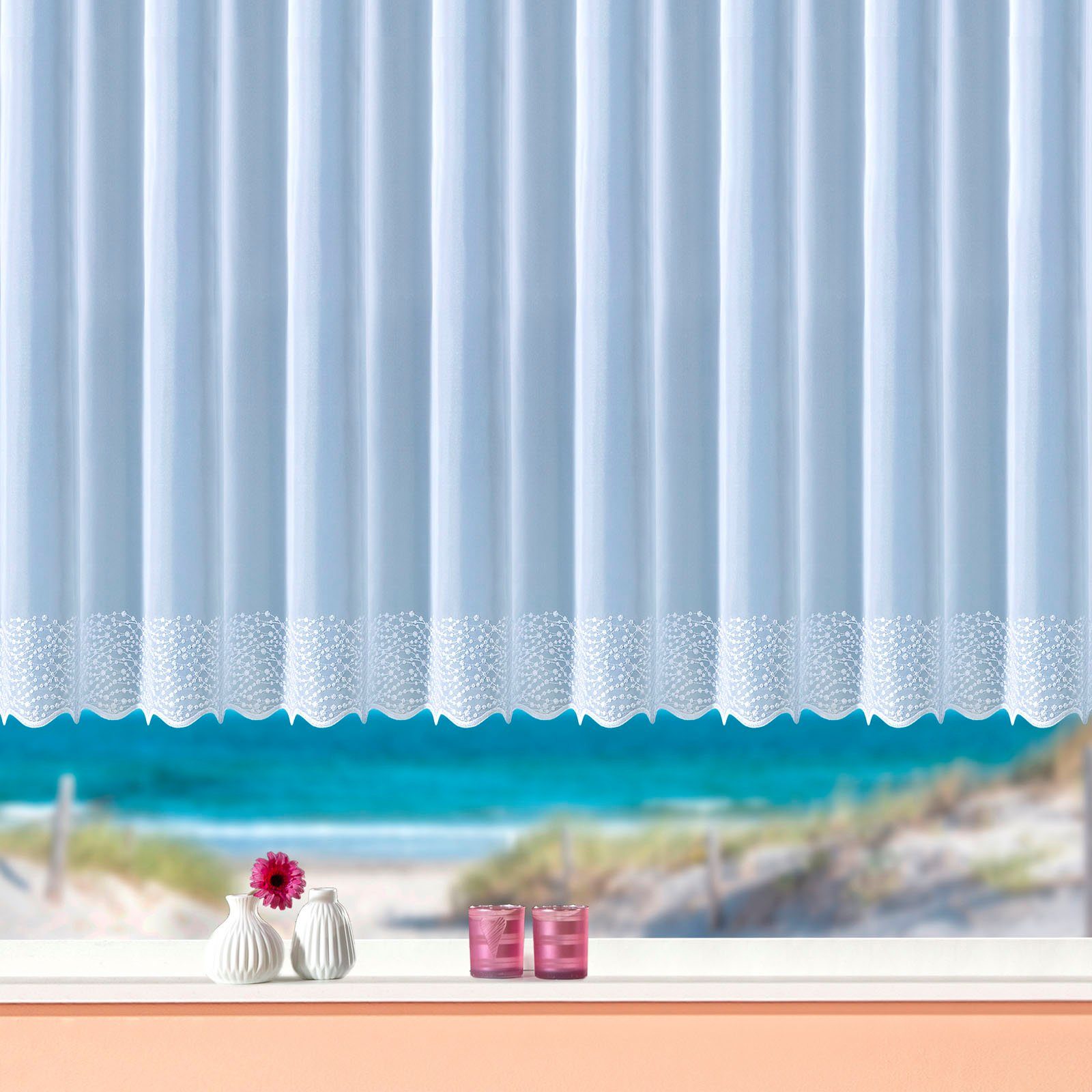 Weckbrodt Gardine Duisburg (1 St), Kräuselband, transparent, Voile, echte Stickerei, Voile, transparent, Bordüre, Kante, gebogt, Store