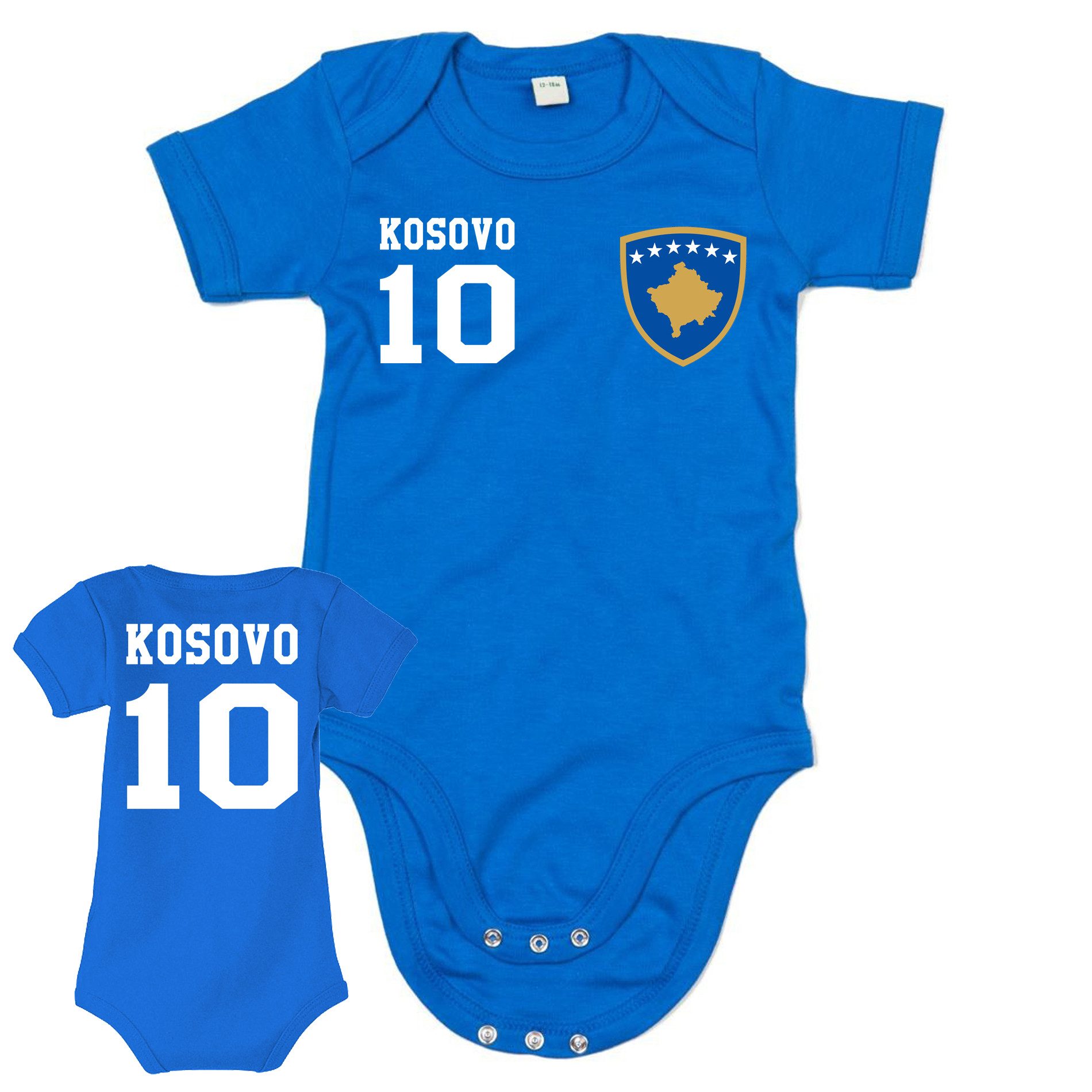 Blondie & Brownie Strampler Kosovo Baby Body Kosovo Fußball Trikot Print Fan Motiv 10 (Einzelstück, Einzelartikel) Kosovo National team Baby body Champion Fit