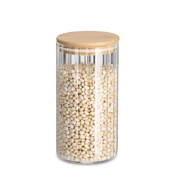 Zeller Present Aufbewahrungskorb Vorratsglas 'Rillen' m. Bambusdeckel, 850 ml, Borosilikatglas/Bambus, ca. Ø 9 x 18 cm