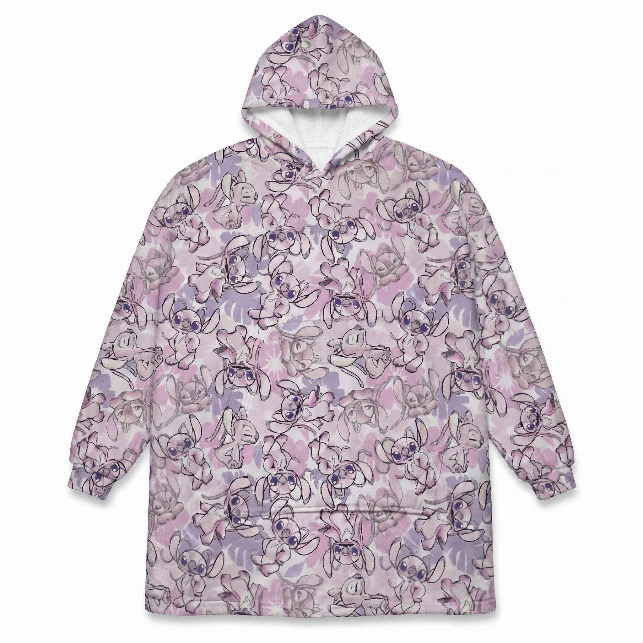 Disney Sweatponcho Disney Stitch Kuschelponcho mit Ärmeln Kapuze Tasche S-L