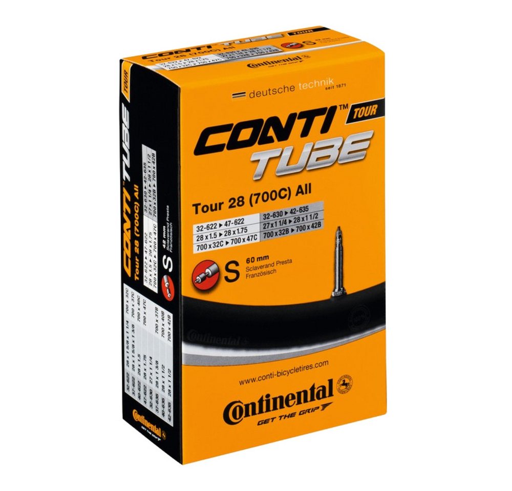 CONTINENTAL Fahrradschlauch 28" Schlauch "Tour 28 all", 27/28x1 1/4-1.75" (32/47-622/635), SV 60 m