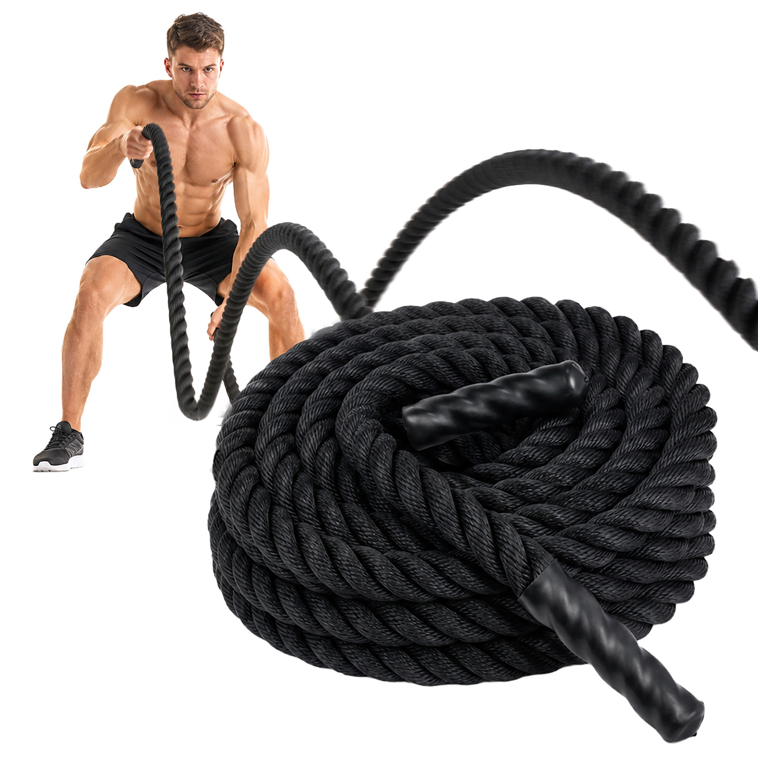 relaxdays Seil Battle Rope mit Griffen (1-tlg), 9 m x Ø38 mm