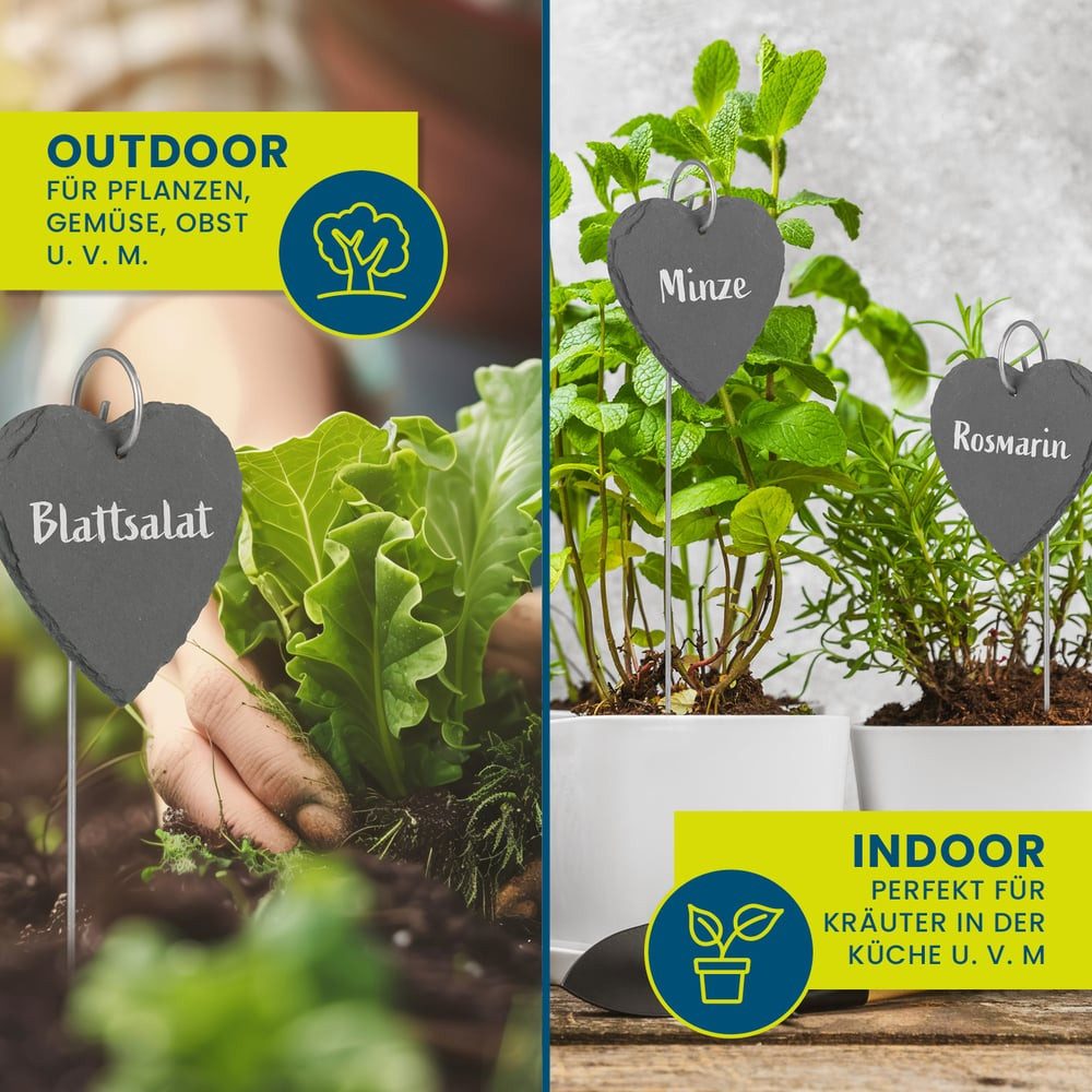 Hoberg Gartenstecker Set Schiefer Herz 20-tlg. 40cm grau, 10 x 10 x 0,5 cm (10-St) Schiefer-Pflanzschilder Herz-Form