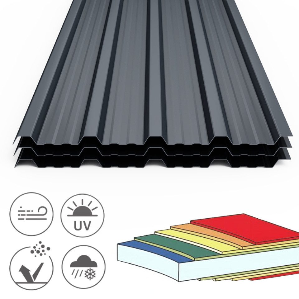Mondeer Wellplatte Dachplatten(14-tlg), 0,25 mm, 7 m², (Metall Trapezblech, 14-St), Wellblechplatten für Dach, 7m², 110*46cm, Dunkelgrau