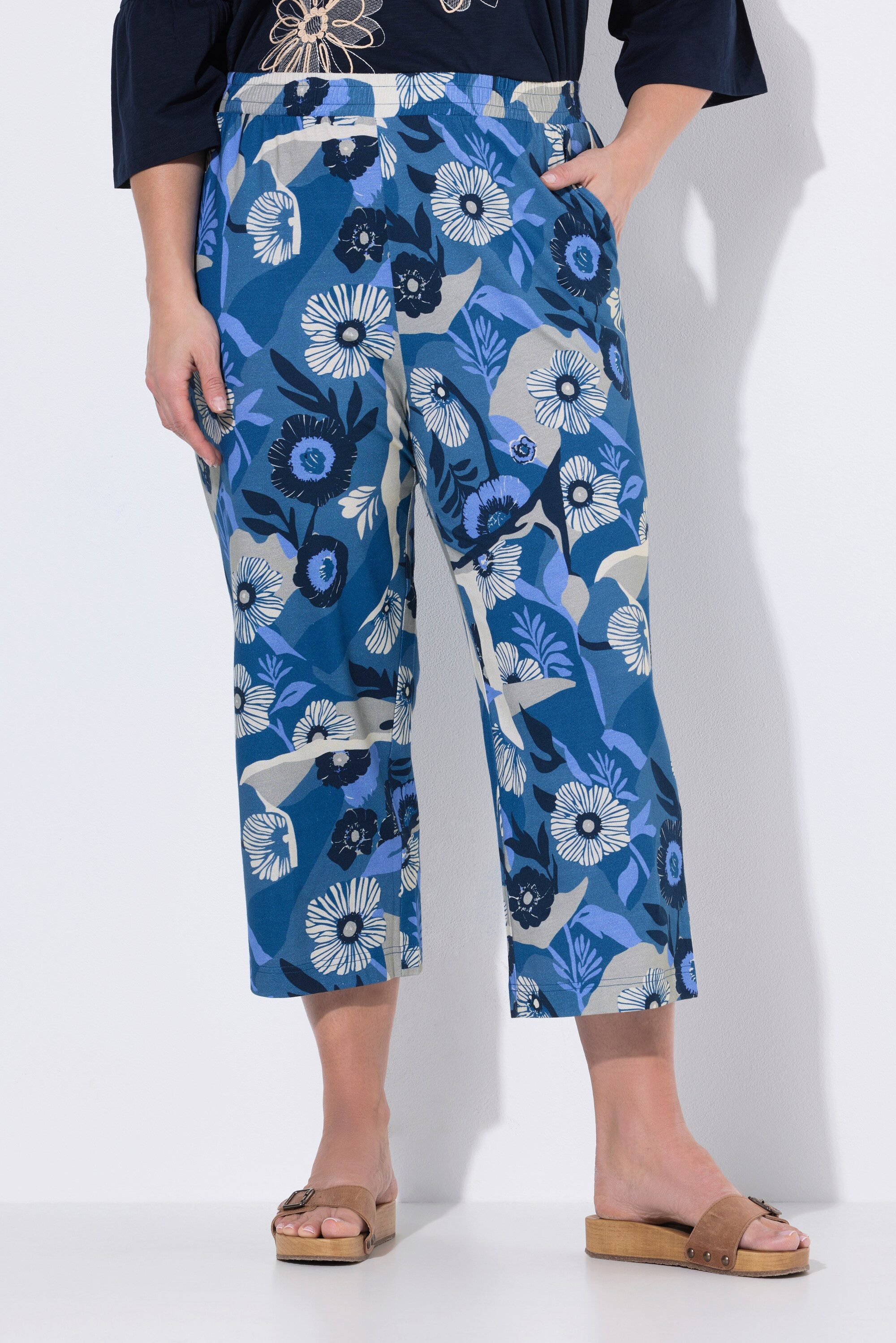 Ulla Popken Culotte Jersey-Culotte Blüten weites Bein Biobaumwolle
