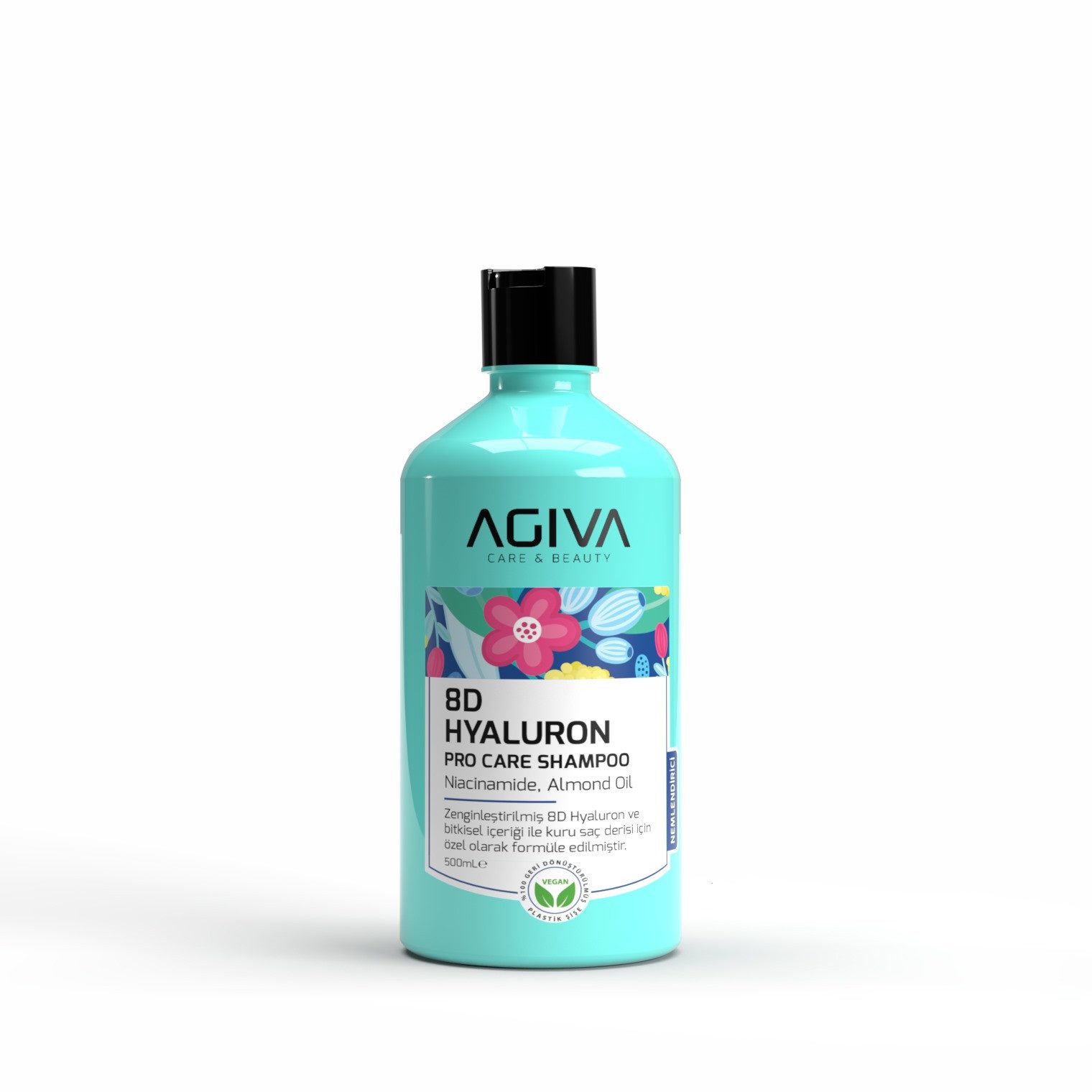 AGIVA Professional Haarshampoo PRO CARE 8D Hyaluron Shampoo 500ml Für Trockenes Haar (VEGAN), 1-tlg.