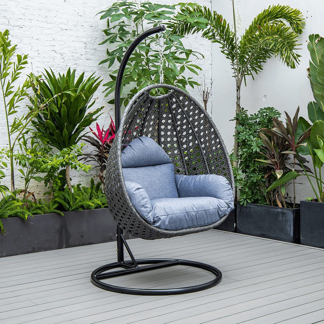 2mGoods Hängestuhl Hängesessel mit Gestell (ideal für kleinere Räume Indoor und Outdoor - schaukelsessel wetterfest), Hängekorb mit Kissen, Hängeschaukel für draußen