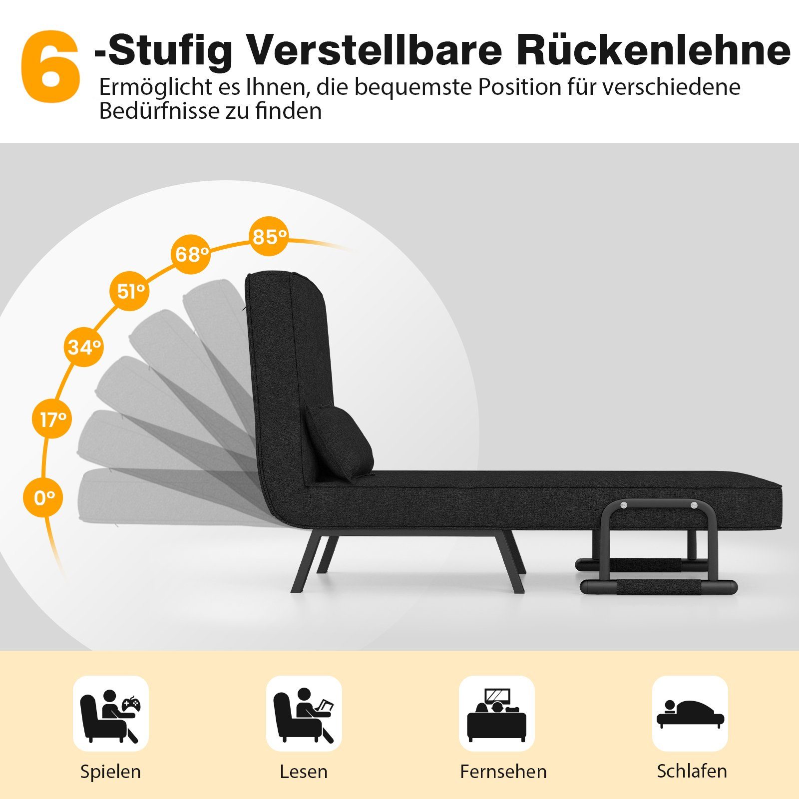 COSTWAY Schlafsofa, 4 in 1,klappbar,mit verstellbarer Rückenlehne,150 kg