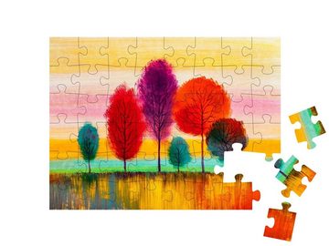 puzzleYOU Puzzle Ölgemälde: schöne Landschaft mit bunten Bäumen, 48 Puzzleteile, puzzleYOU-Kollektionen Kunst & Fantasy