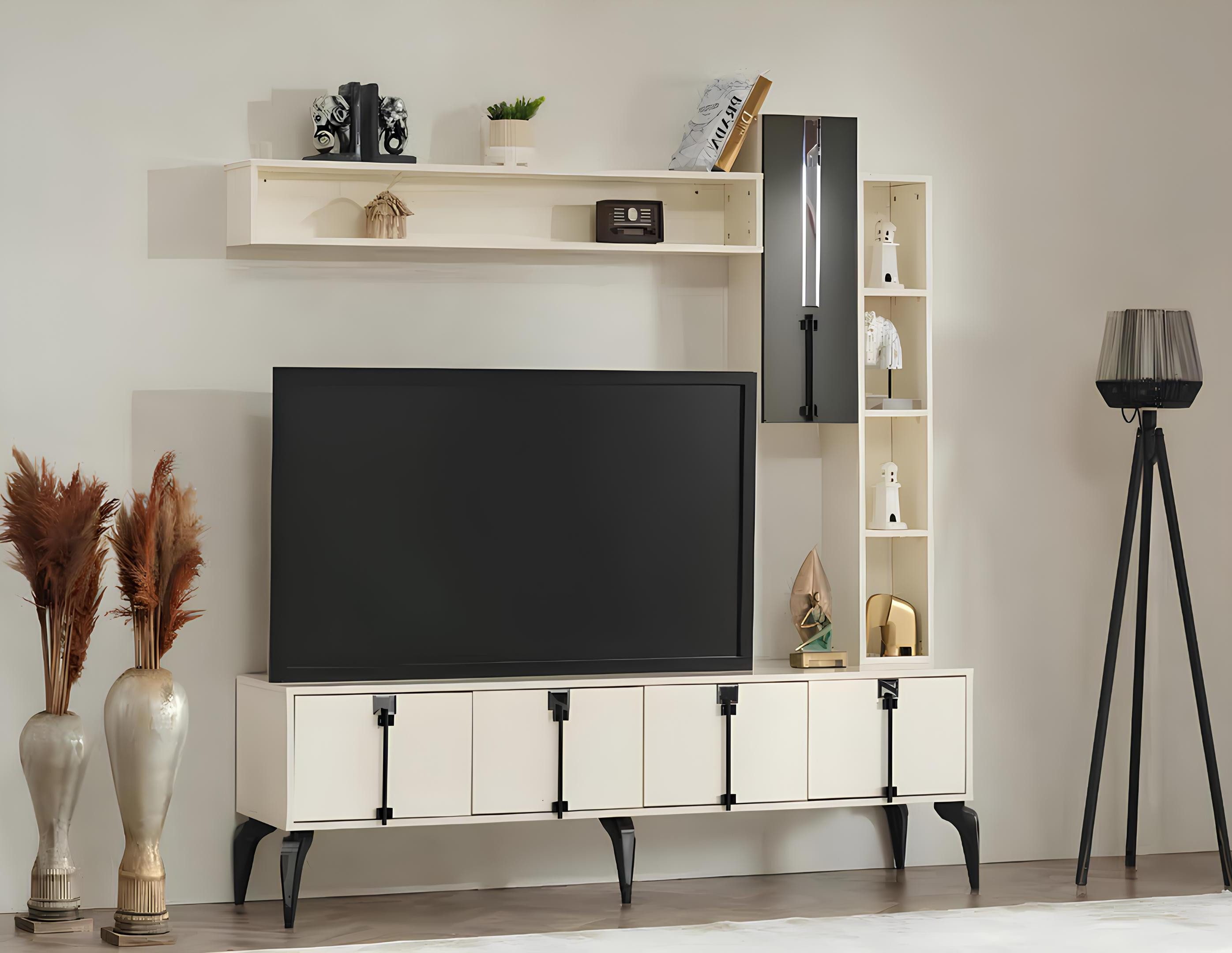 Xlmoebel TV-Wand Modernes Wohnmöbel-Set aus Holz mit TV-Ständer und Regal, (4-St., 4tlg Wohnzimmer Set (TV Ständer + Wandschrank + Wandregal + Regal), Hergestellt in Europa
