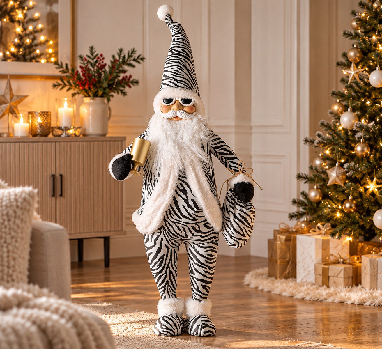 BOLTZE Weihnachtsfigur Weihnachtsmann Animal Zebramuster schwarz weiß 100 cm (1 St)