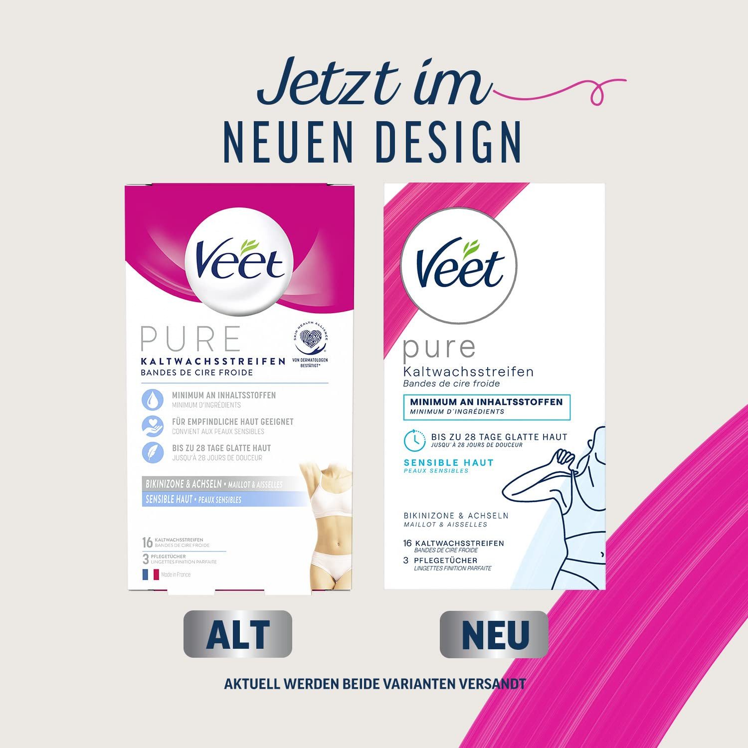 Veet Kaltwachsstreifen mit Easy-Gelwax Technologie, 40 St., für Körper & Beine, Geeignet für sensible Haut