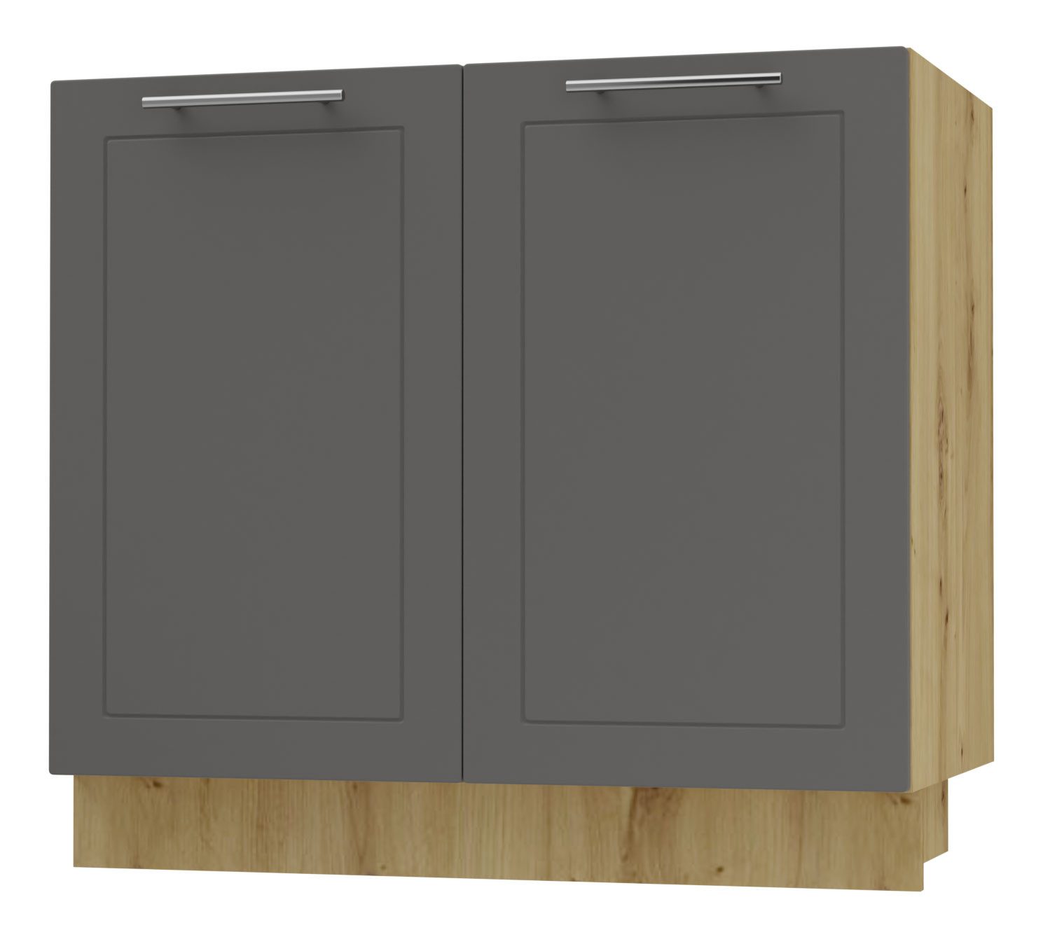 Feldmann-Wohnen Unterschrank Kvantum (2-türig, innen 1 Einlegeboden, Türanschlag beidseitig, Soft-Close, 1-St., Fronten mit dekorativen Fräsungen und leicht abgerundeten Ecken) 60x50x82cm eiche artisan - graphit (Q-D11/60)