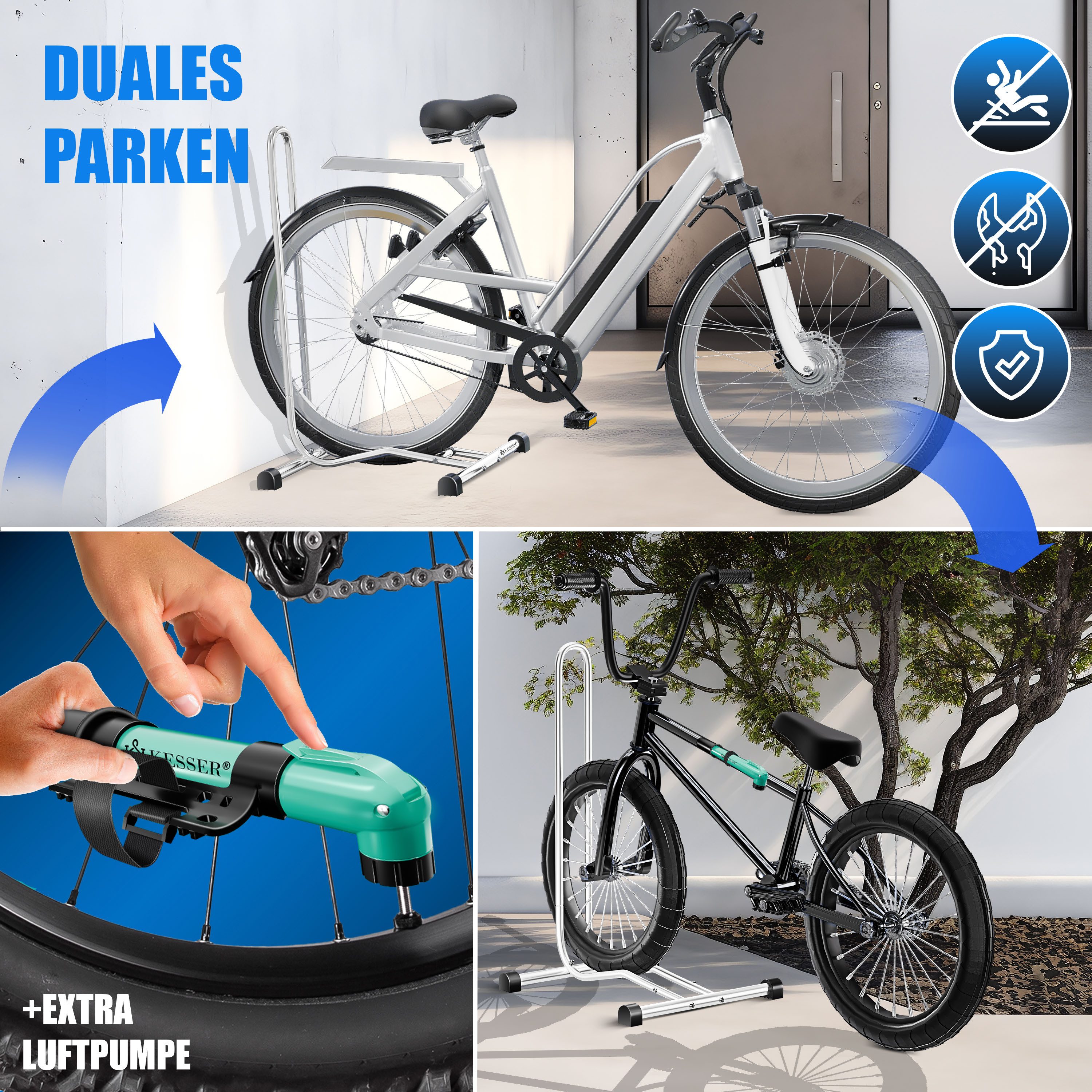 KESSER Fahrradständer, Fahrradständer für Mountainbike, E-Bike, Citybike, Rennrad, MTB
