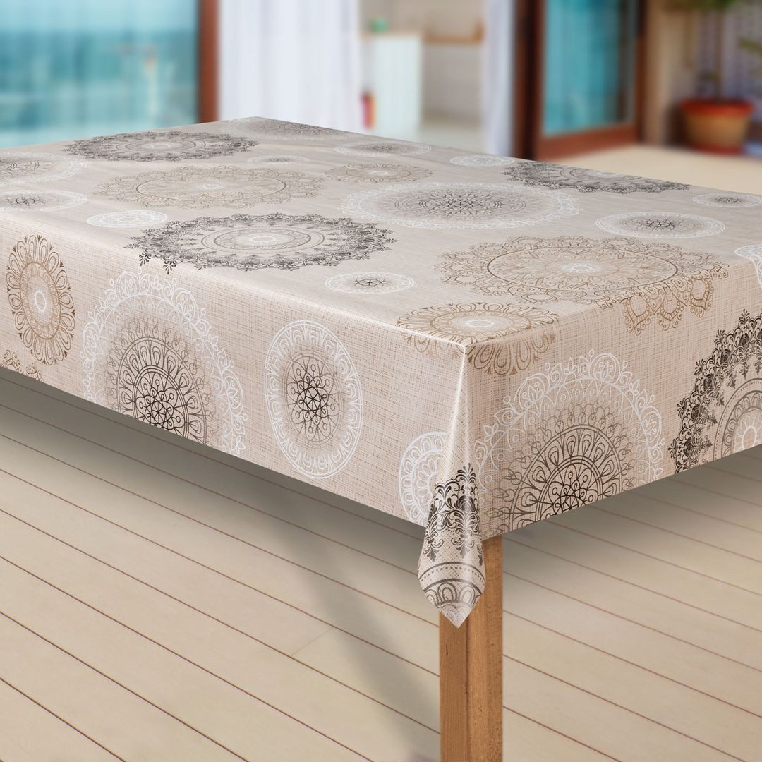 laro Tischdecke Wachstuch-Tischdecken Abwaschbar Mandala beige braun rechteckig – Bild 3 von 5