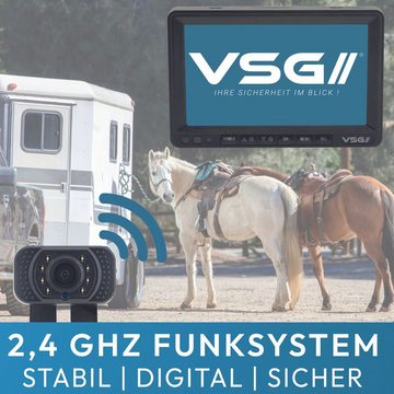 VSG24 7" FUNK-Set PREMIUM PRO HD für PKW Nummernschild inkl. Monitor, 1x Rückfahrkamera (Einfache Montage 12-24V CAN-BUS Ready 2.4GHz digital Funk Nachtsicht)
