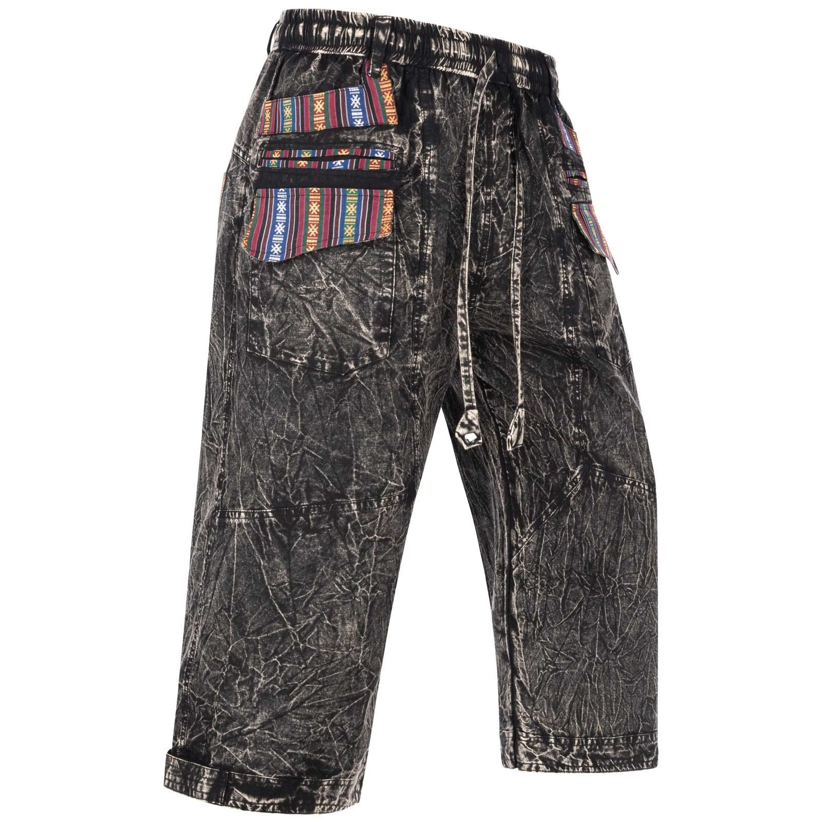 KUNST UND MAGIE Haremshose Kurze AHerren Hose 3/4 Baggy Cargo Yoga Shorts Hippie Goa Baumwolle