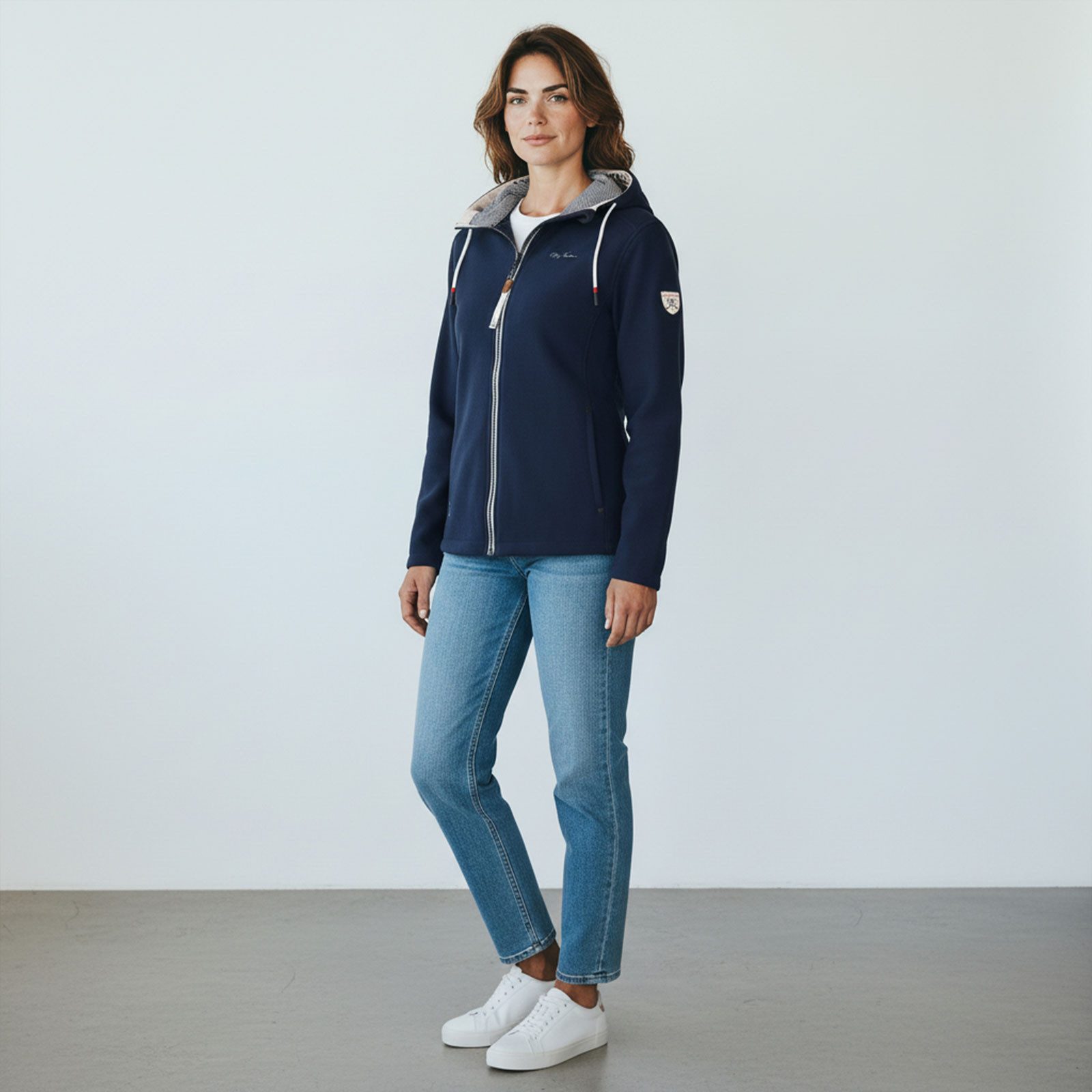 Dry Fashion Fleecejacke Norden Damen Jacke Fleece Windabweisend - Übergangsjacke mit Kapuze Verstellbare Kapuze, 2-Wege-Reißverschluss, Reißverschluss-Taschen