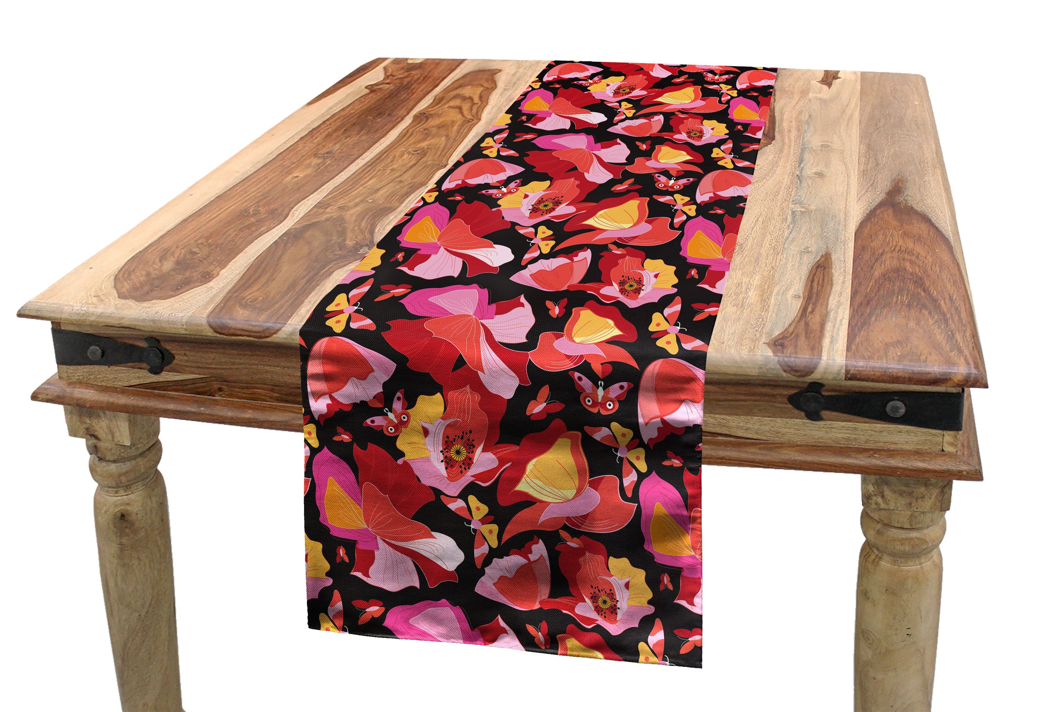 Blüten Schmetterlinge Rechteckiger Esszimmer Tischläufer Dekorativer Tischläufer, Abakuhaus Mohn Küche