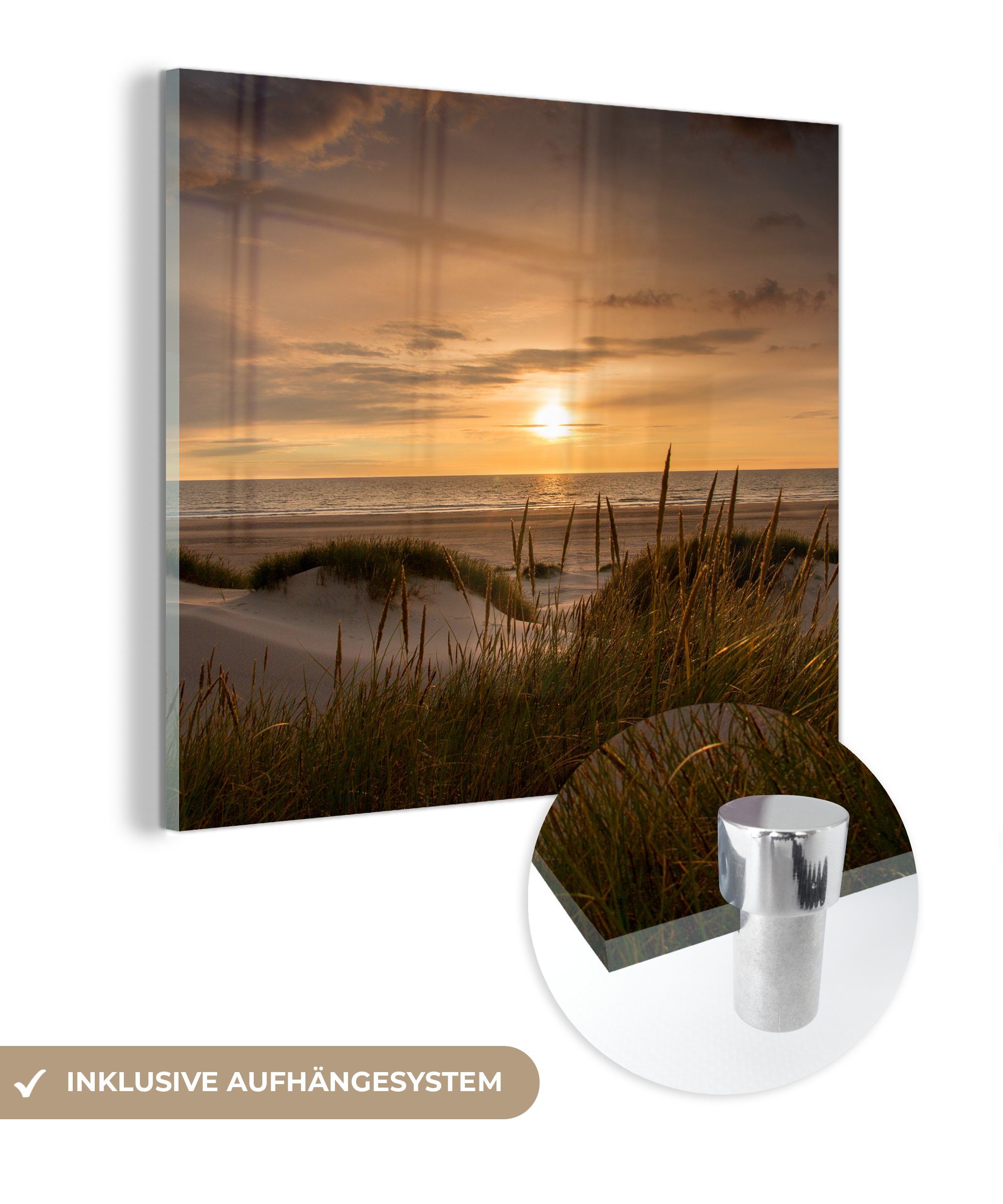 MuchoWow Acrylglasbild Strand Europa, - (1 Glas Farben St), Wandbild Foto - auf Bilder - Glas - Wanddekoration auf Glasbilder 