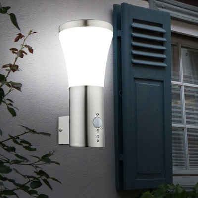 Globo Außen-Wandleuchte, LED-Leuchtmittel fest verbaut, Warmweiß, Wandleuchte Aussen LED Wandlampe Edelstahl Bewegungsmelder Leuchten