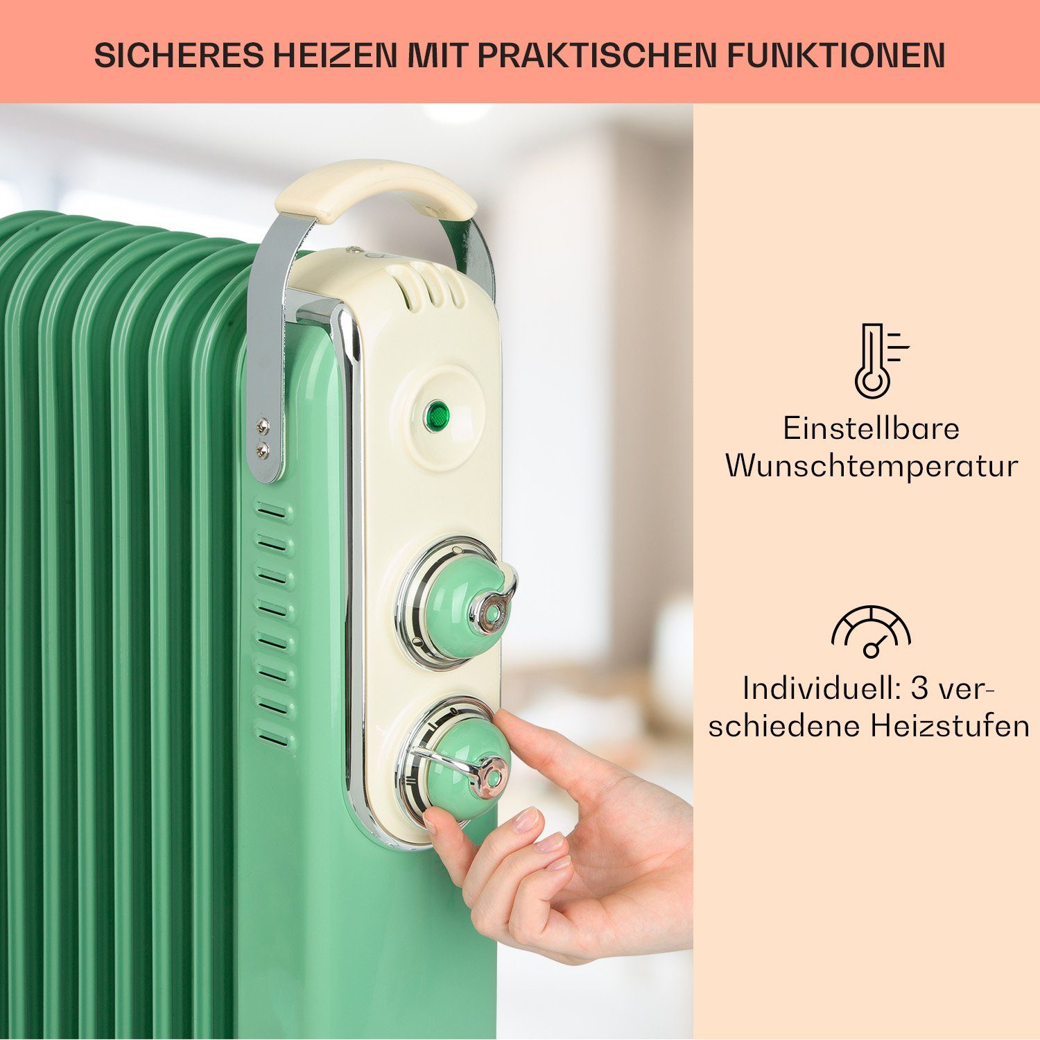 Heizstrahler Ölradiator W, Retroheat, Radiator Klarstein 2000 Thermaxx Heizkörper energiesparend Thermostat elektrisch