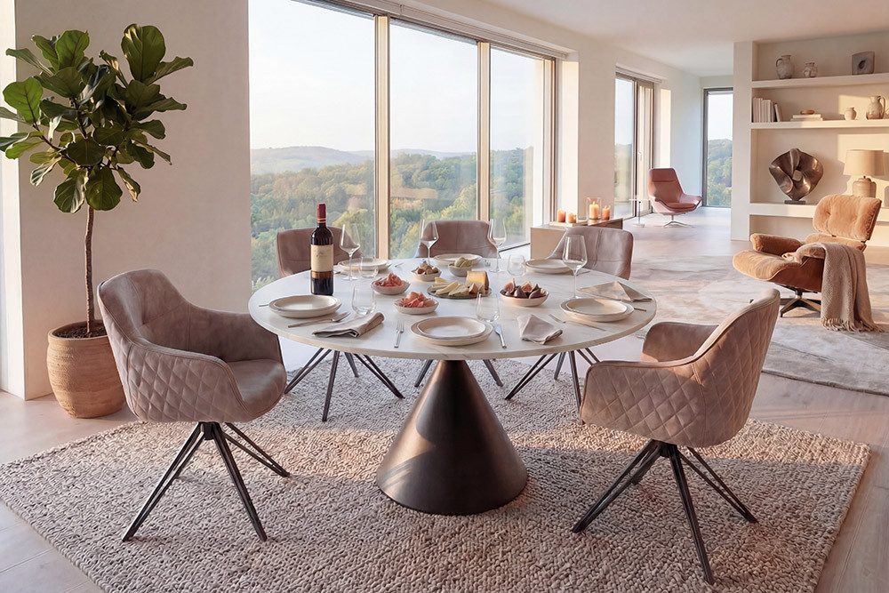 riess-ambiente Esstisch SIGNATURE Ø135cm weiß - Keramik, Marmor-Design, Metall, Säulenfuß (Einzelartikel, 1-St), stabil, alltagstauglich & für 4 Personen – idea – Bild 3 von 5
