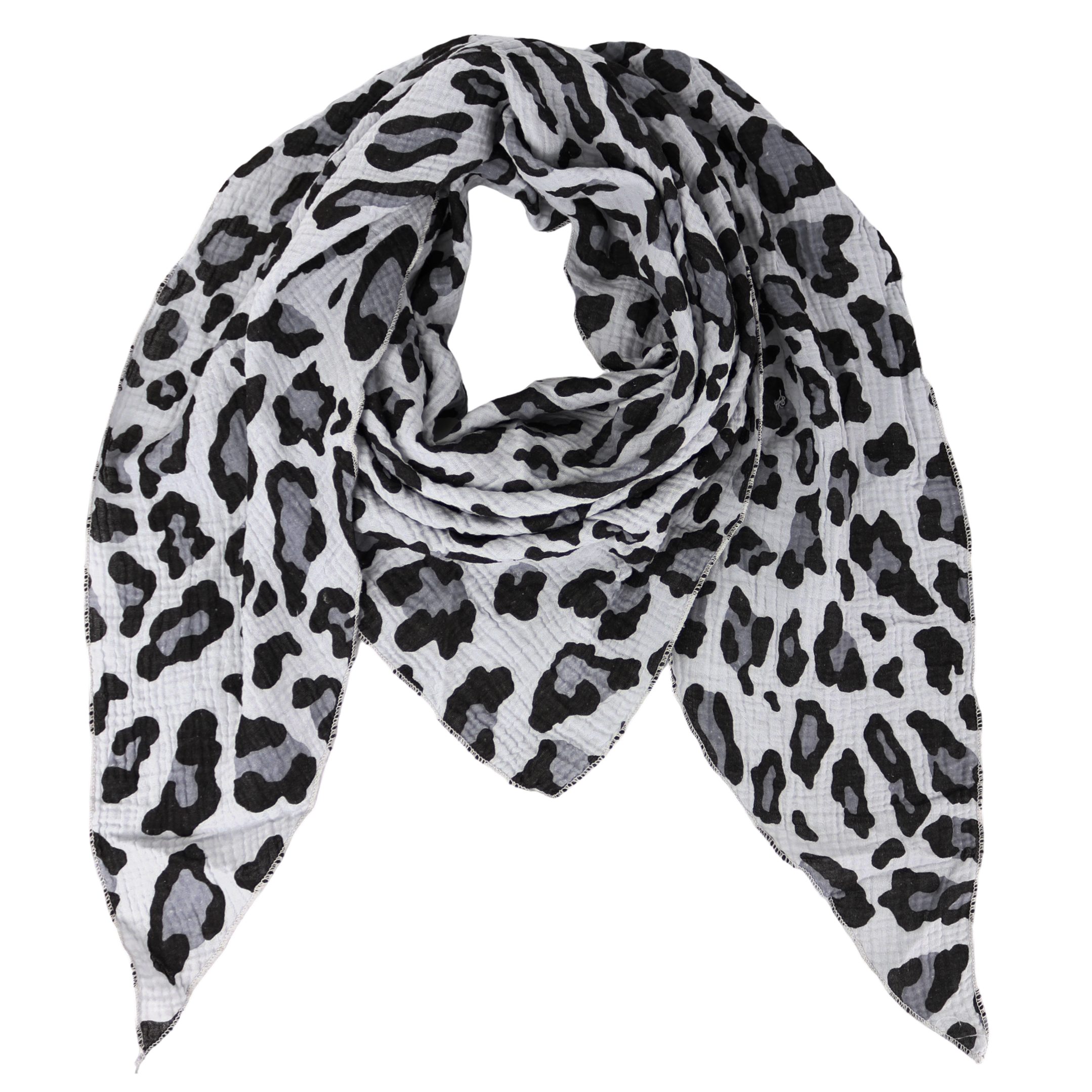 MIRROSI Dreieckstuch Aus Musellin Dreiecksschal ca.195x80 cm, Made in Italy, (leicht, ideal für das ganze Jahr, 100% Baumwolle), in tollen Farben (Leo Muster)