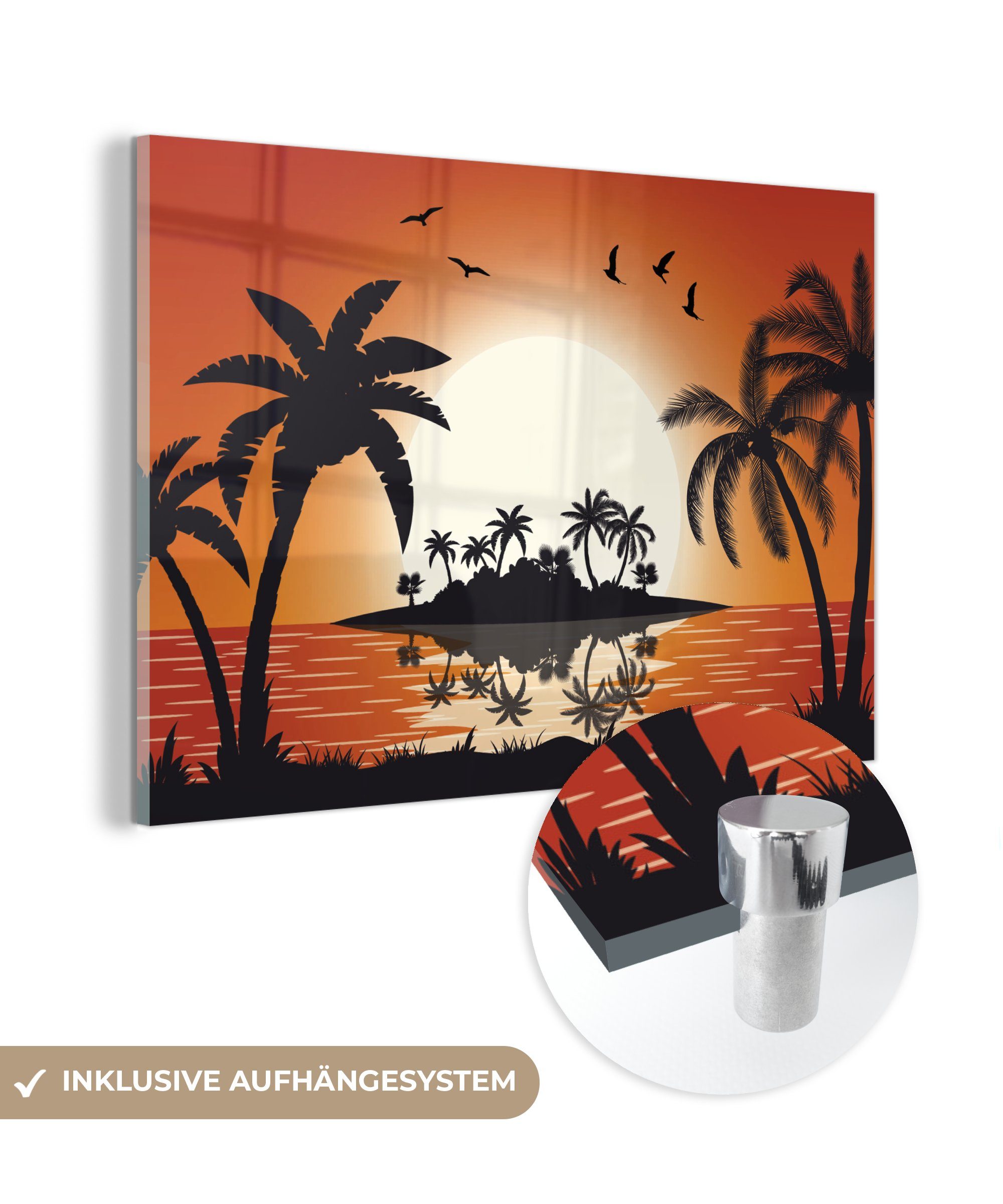 MuchoWow Acrylglasbild Insel - Meer - Sonne - Palme, (1 St), Acrylglasbilder Wohnzimmer & Schlafzimmer