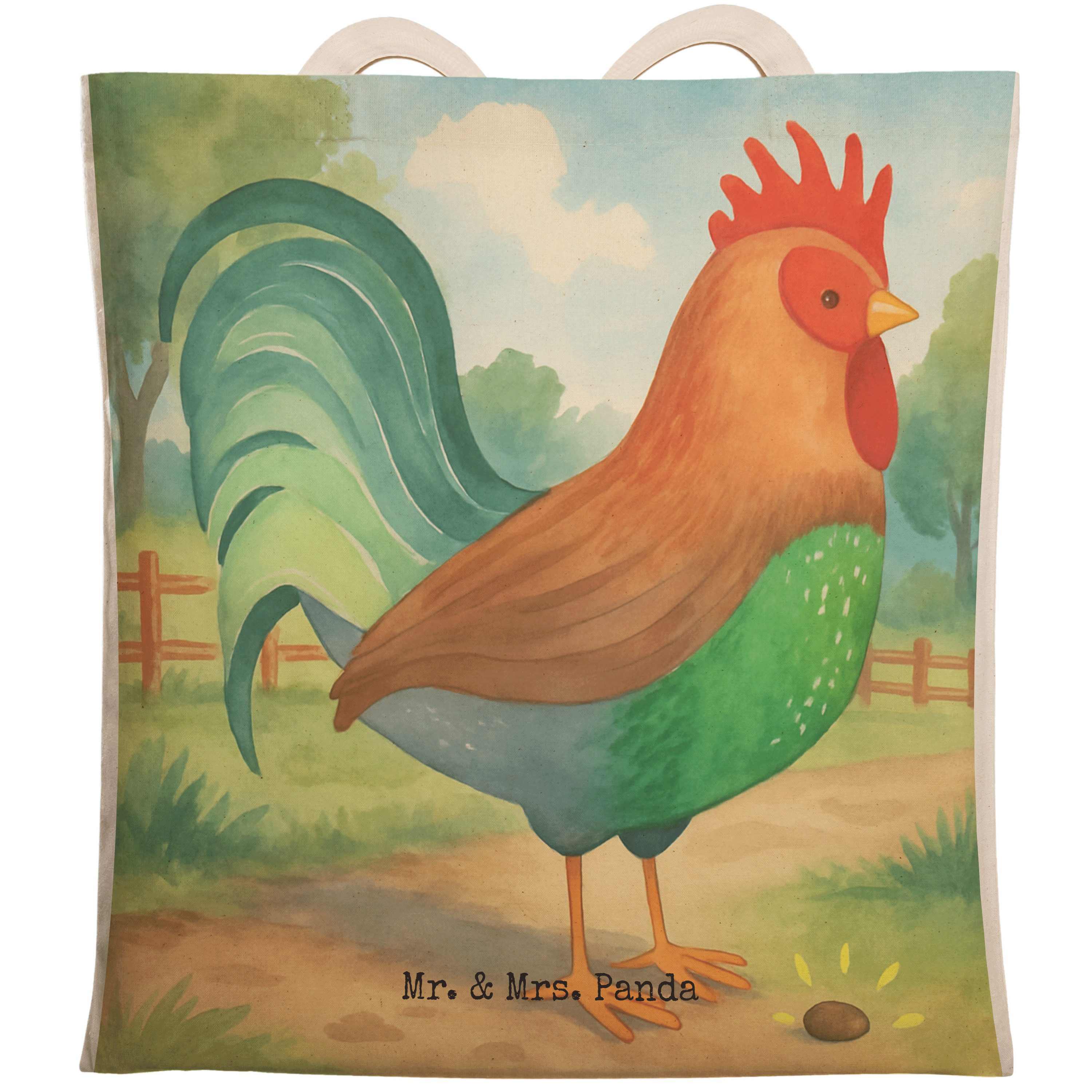 Tragetasche Hahn Korn Design, Beuteltasche, Weiß, Tote Bag, Einkaufstasche, Bauer